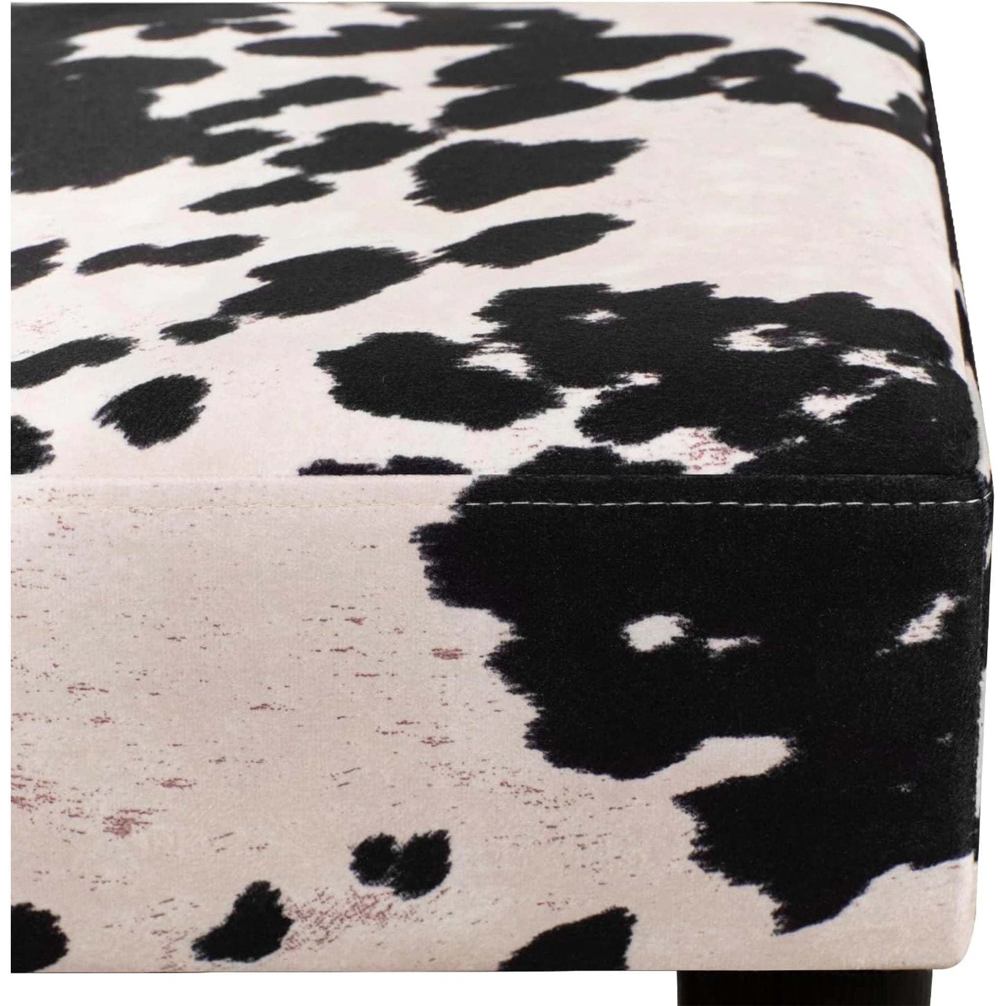 Adeco Cow Print Faux Leather Storage Ottoman – detail and materials view