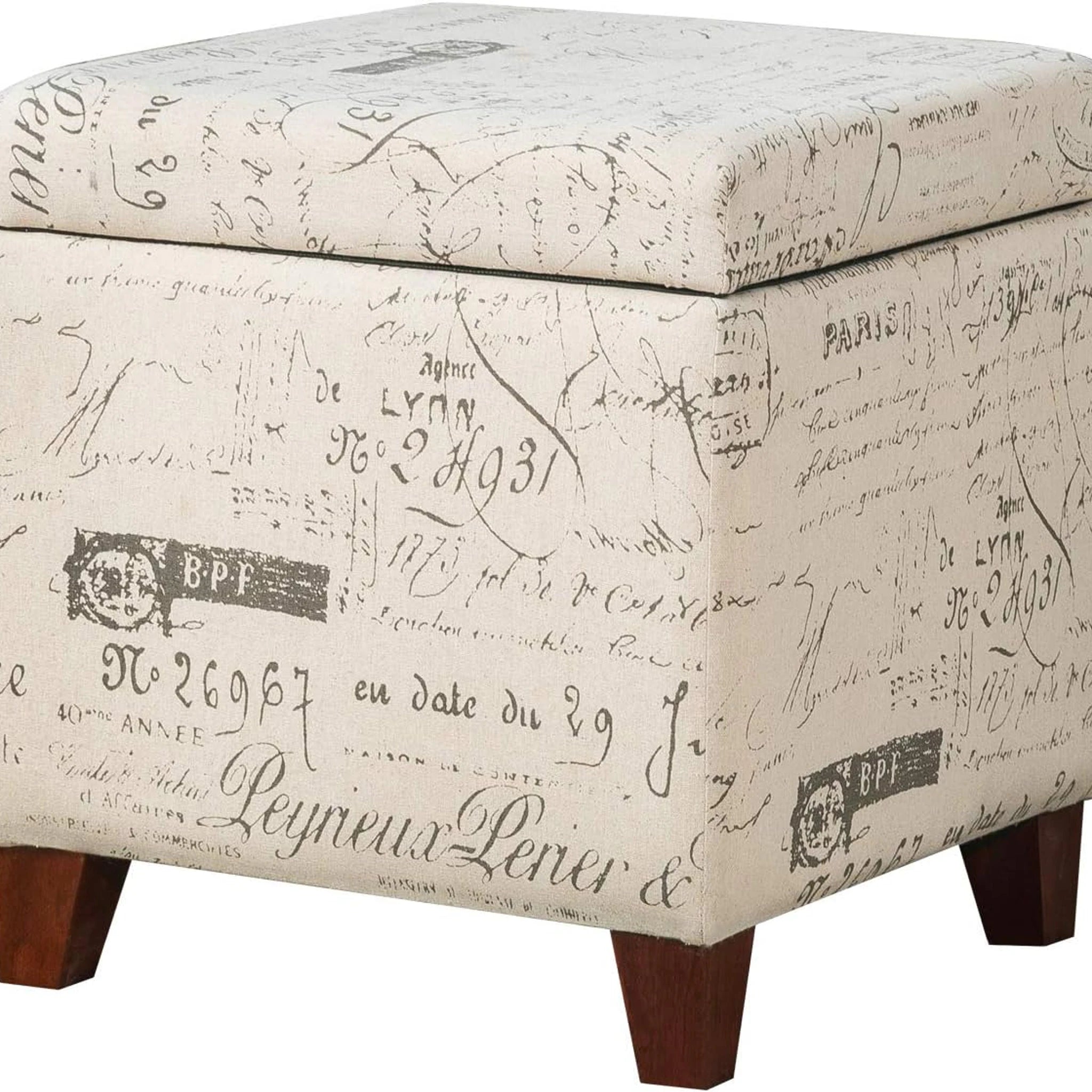 Adeco Cream White Fabric Square Storage Ottoman – styled home scene