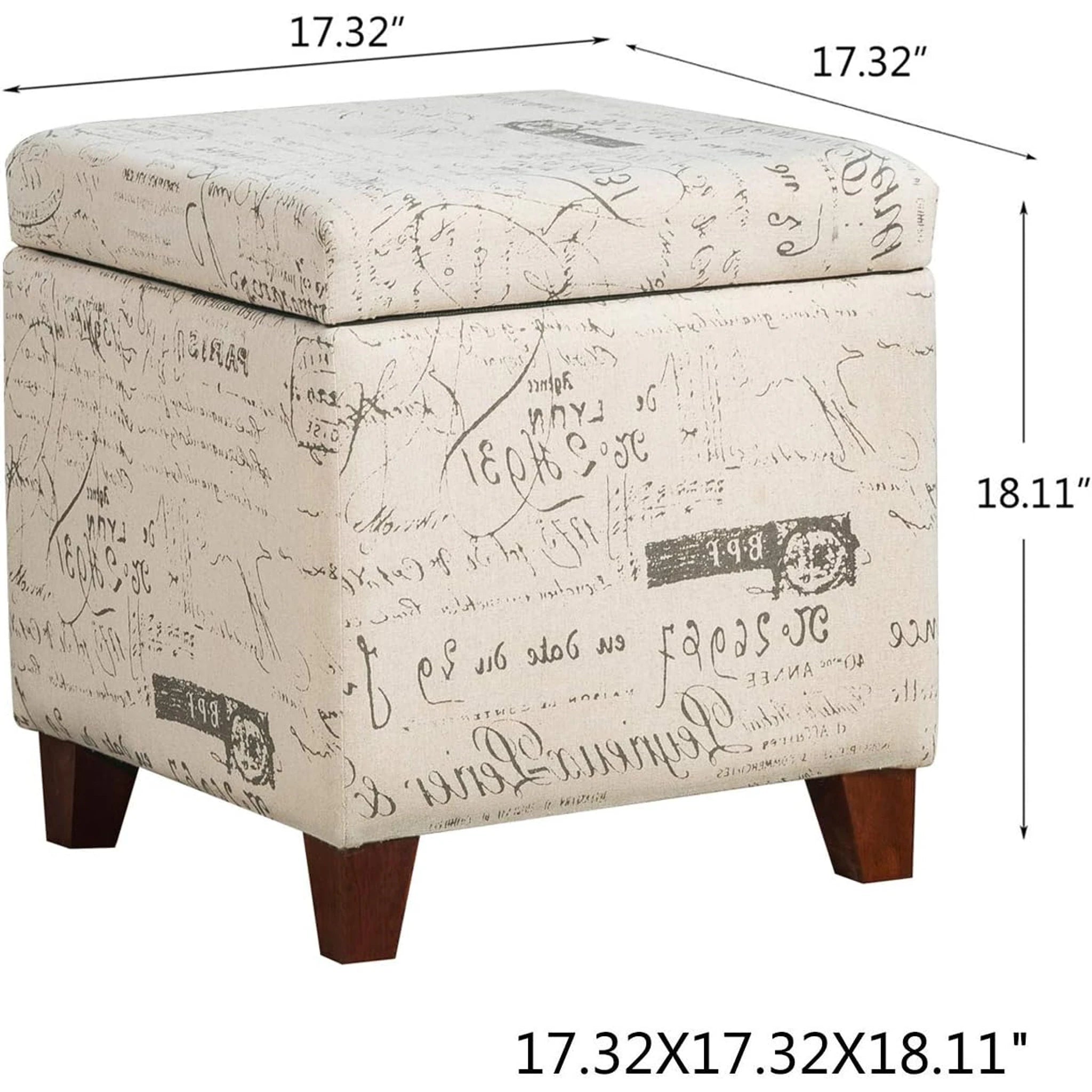 Adeco Cream White Fabric Square Storage Ottoman – dimensions chart