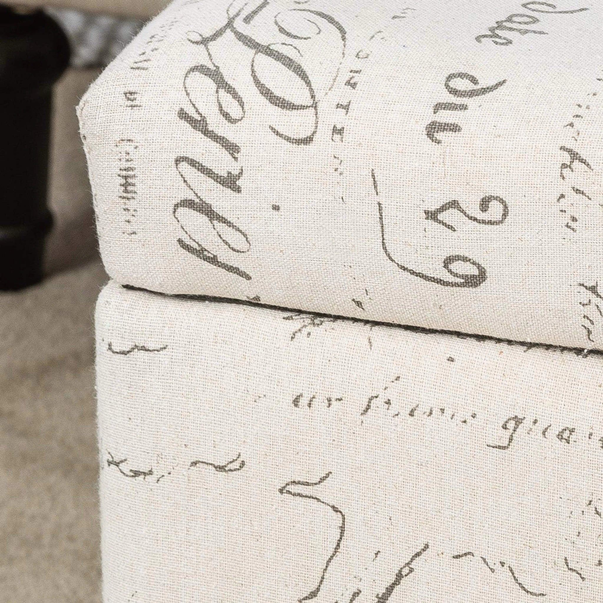 Adeco Cream White Fabric Square Storage Ottoman – detail and materials view