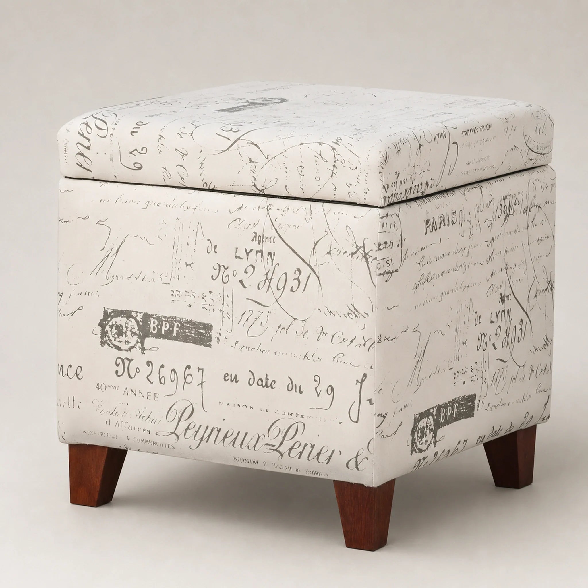Adeco Cream White storage ottoman – warm studio front view