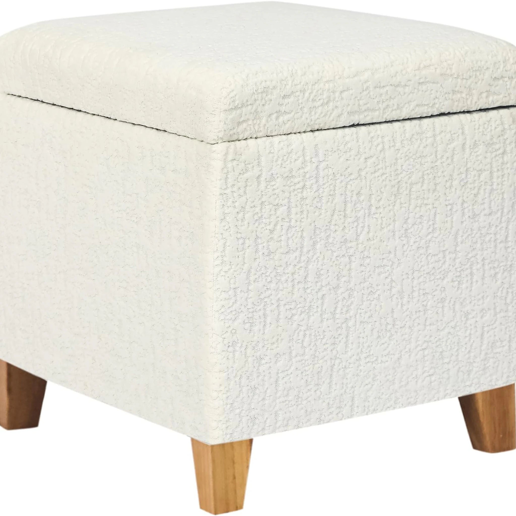 Adeco D Embossed White Fabric Square Storage Ottoman – styled home scene