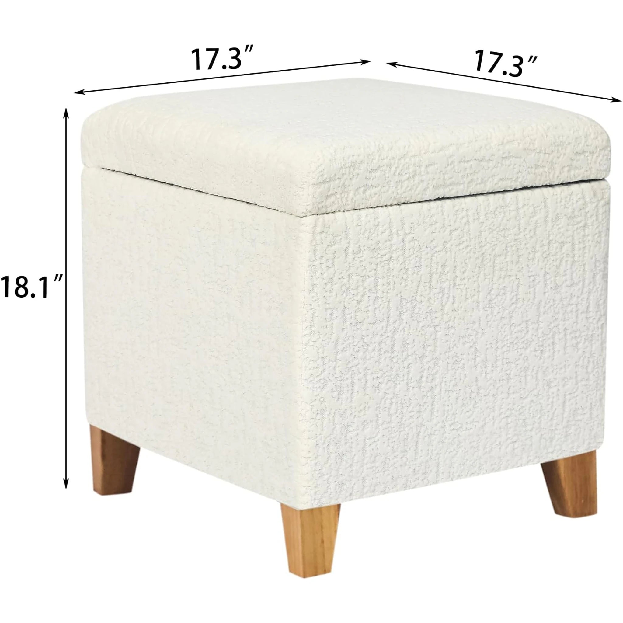 Adeco D Embossed White Fabric Square Storage Ottoman – dimensions chart