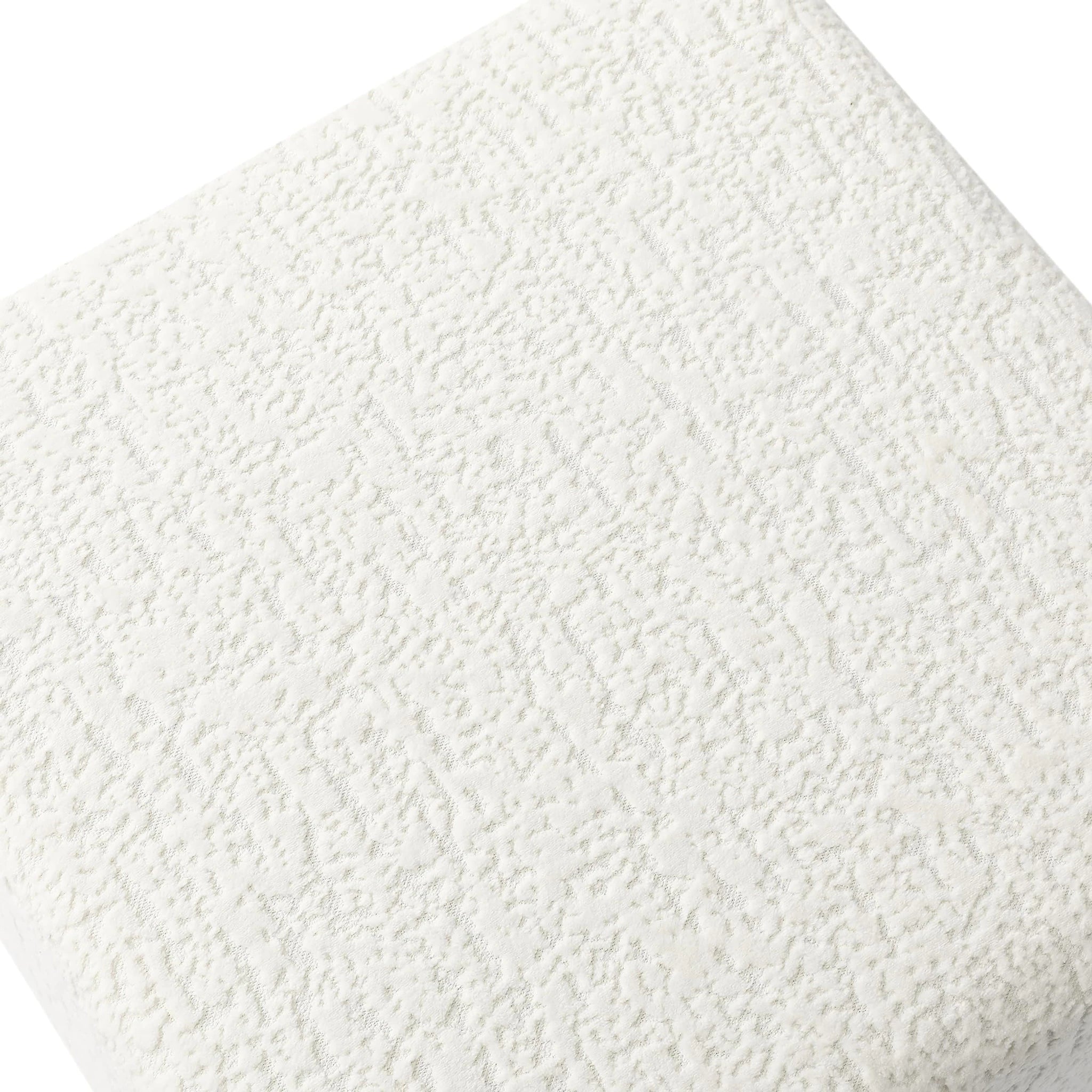 Adeco D Embossed White Fabric Square Storage Ottoman – detail and materials view