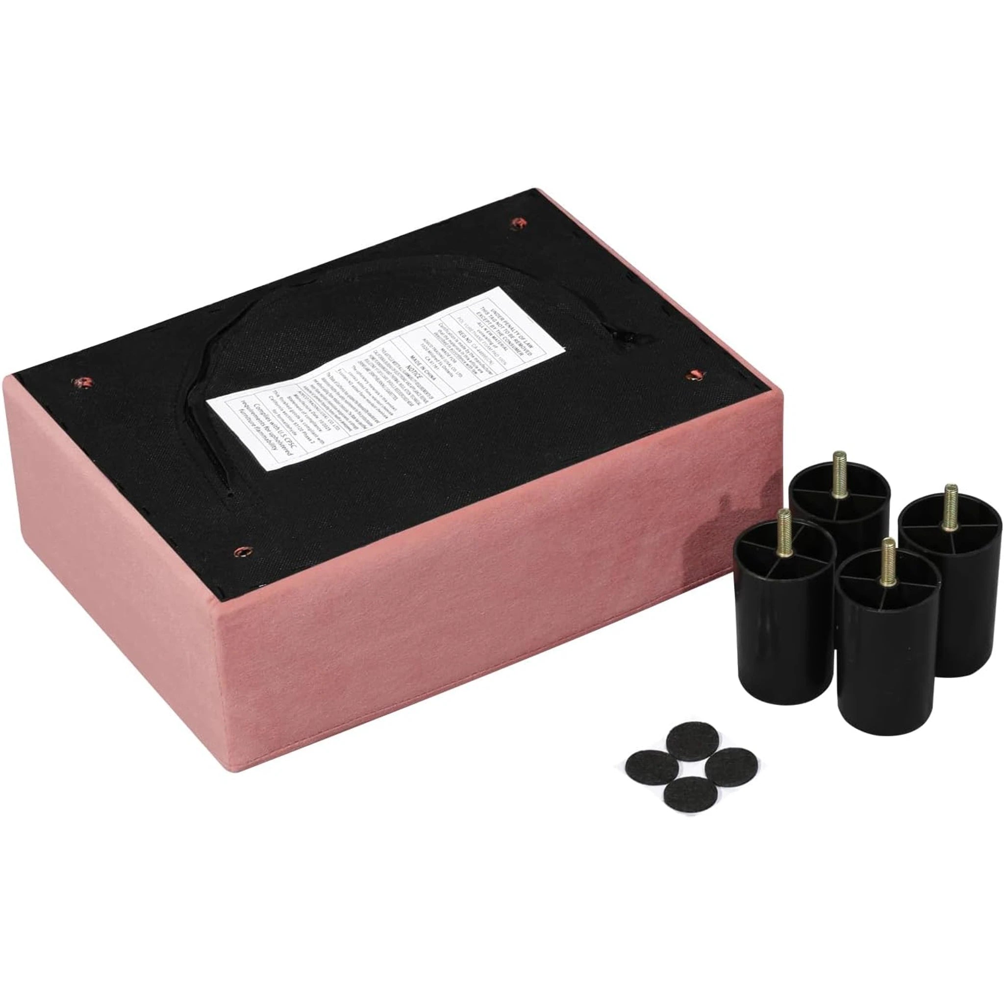 Adeco Dusty Pink Faux Leather Storage Ottoman – detail and materials view