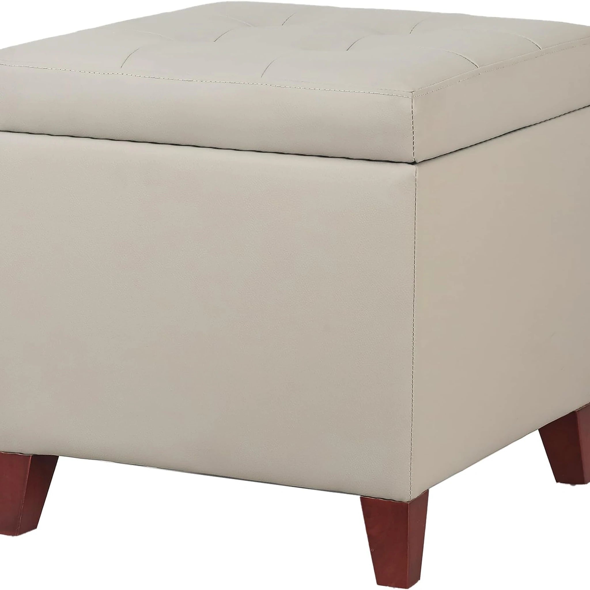 Adeco Elephant Grey With Sturdy Wood Legs Tufted Faux Leather Storage Ottoman – styled home scene