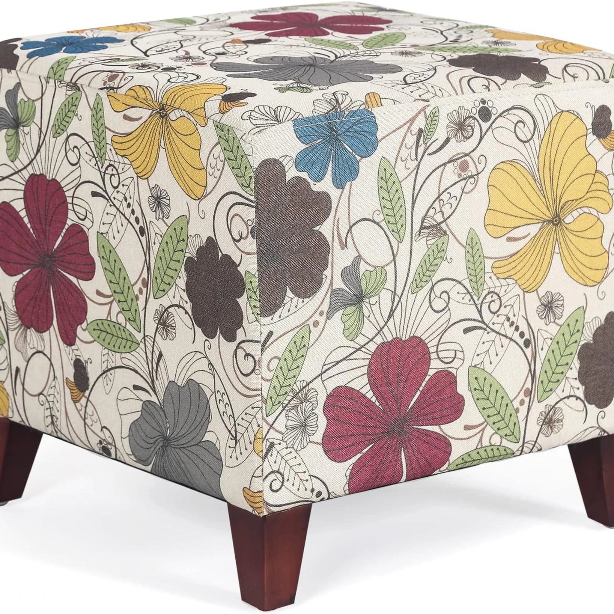 Adeco Floral Printed Linen Square Vanity Stool – styled home scene