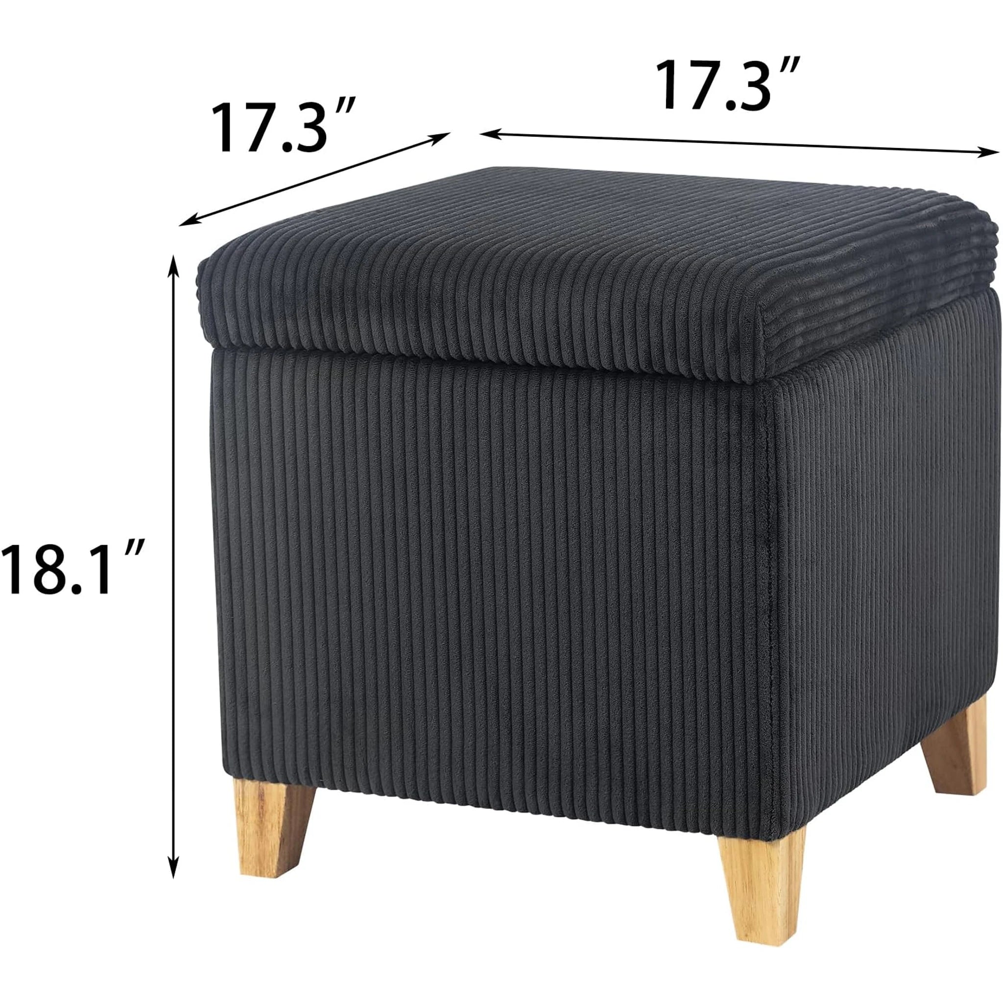 Adeco Fluffy Striped Grey Fabric Square Storage Ottoman – dimensions chart