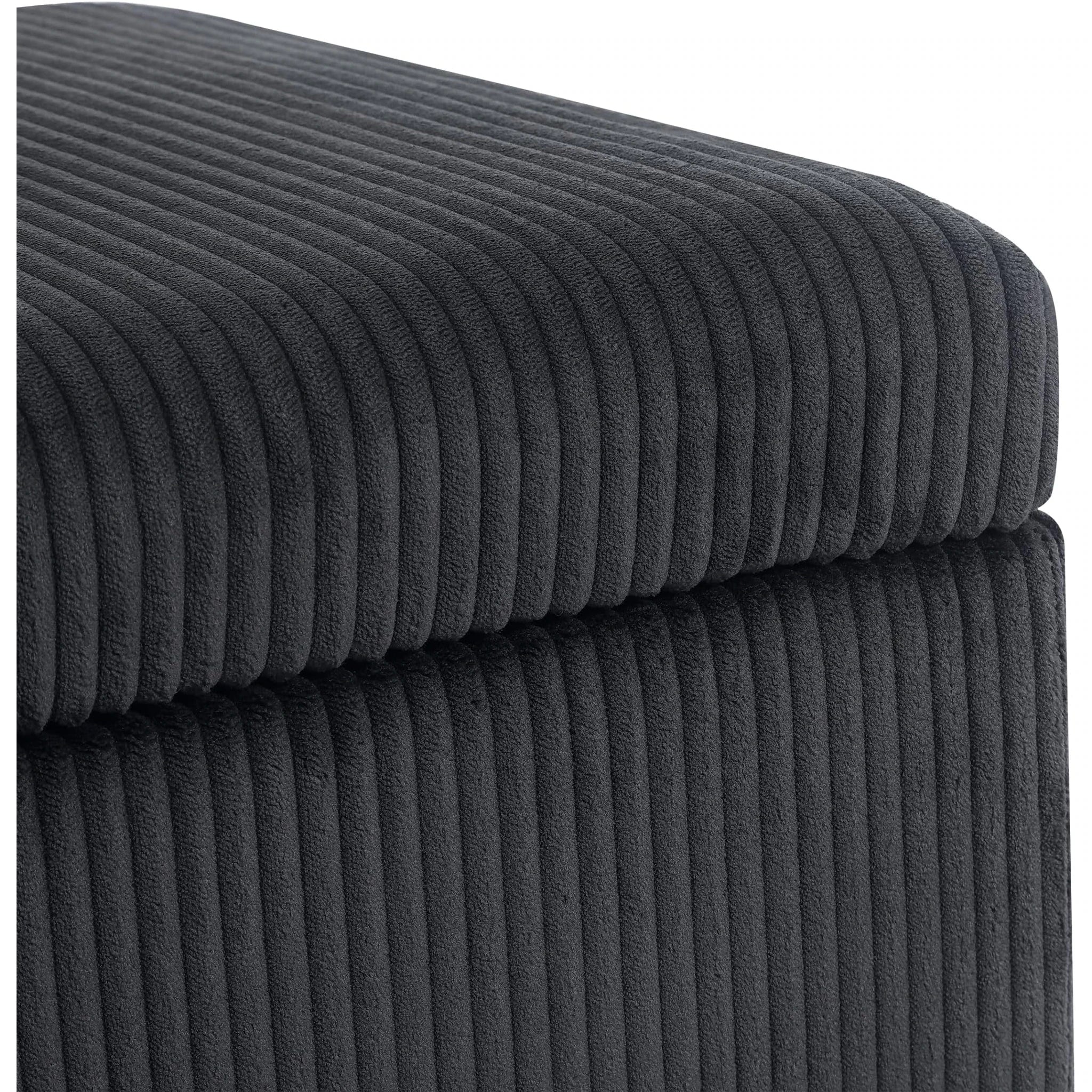 Adeco Fluffy Striped Grey Fabric Square Storage Ottoman – detail and materials view