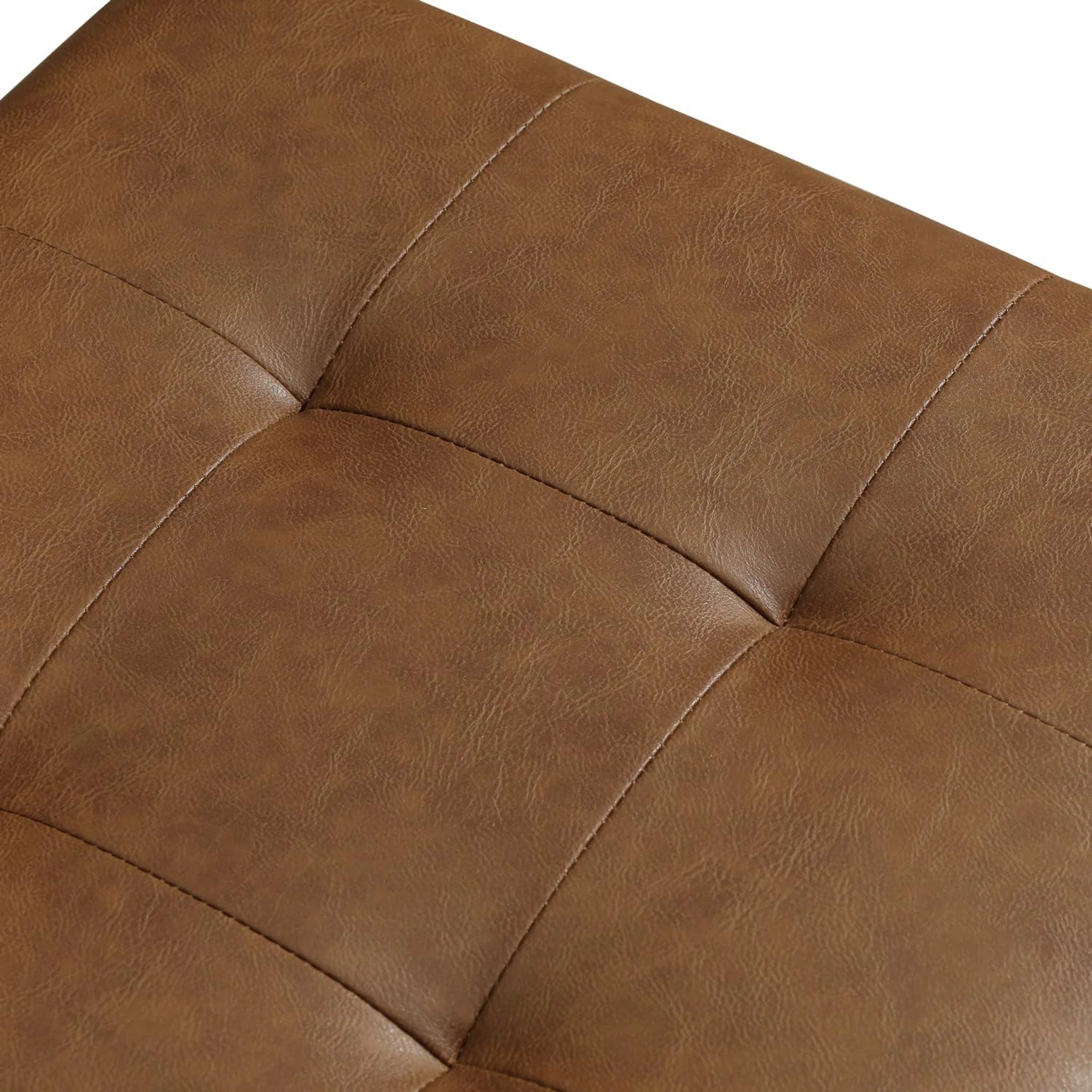 Adeco Golden Brown With Wheels Tufted Faux Leather Storage Ottoman – detail and materials view