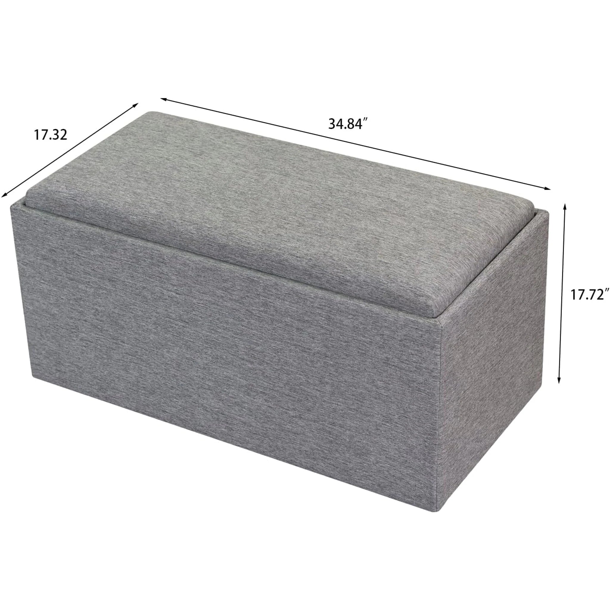 Adeco Gray Linen Storage Ottoman Bench – dimensions chart