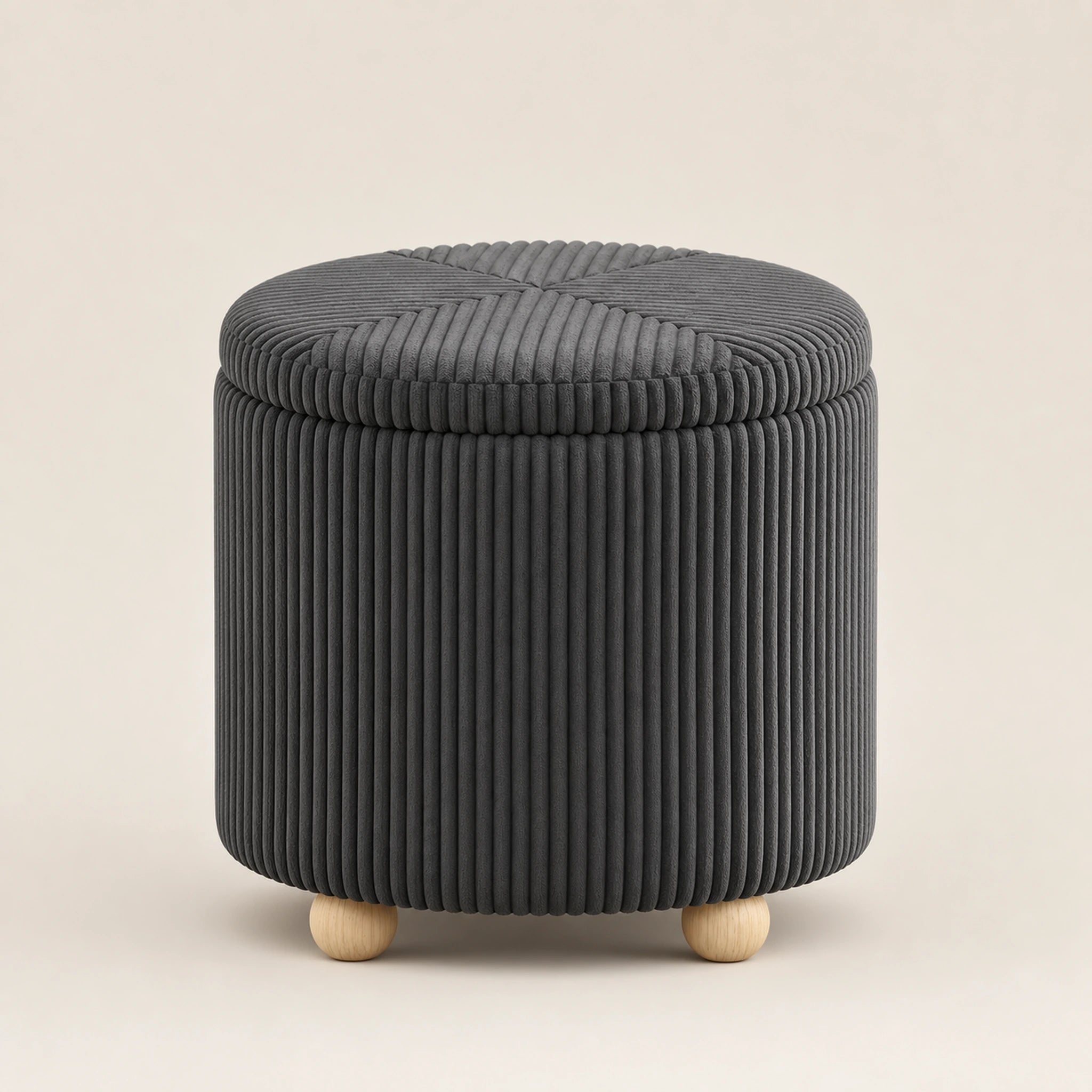 Beringia Gray velvet 15.5-inch storage ottoman – warm studio front view