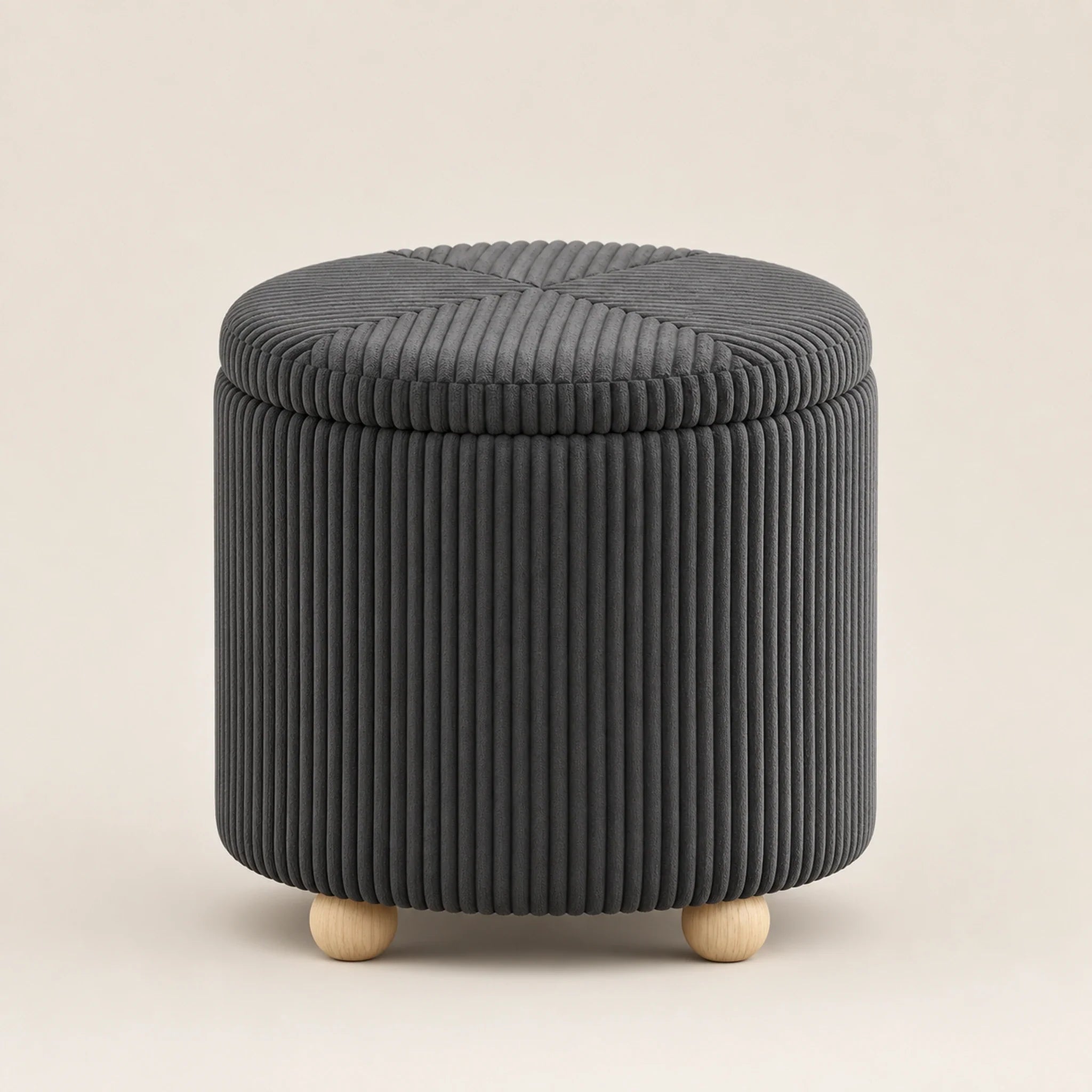 Adeco Gray storage ottoman – warm studio front view