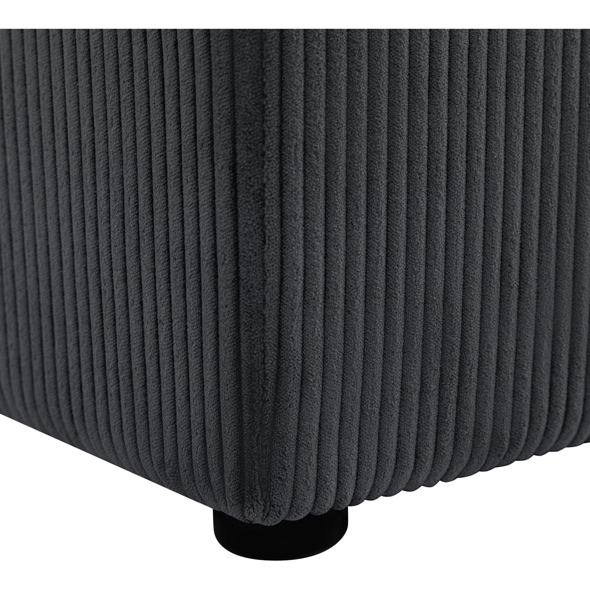Adeco Gray With Tray Tray-Top Tufted Linen Square Storage Ottoman – detail and materials view