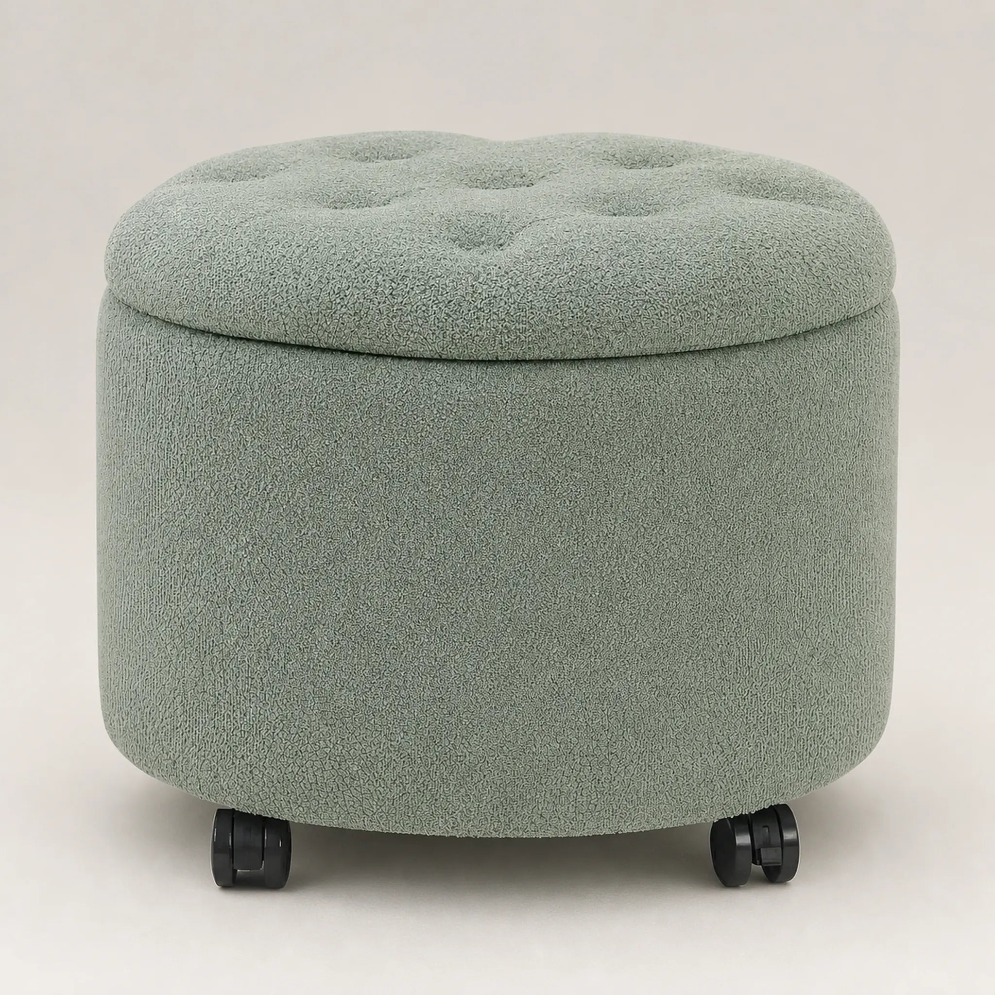 Adeco Green Teddy With Wheels storage ottoman – warm studio front view#Color_Green Teddy With Wheels