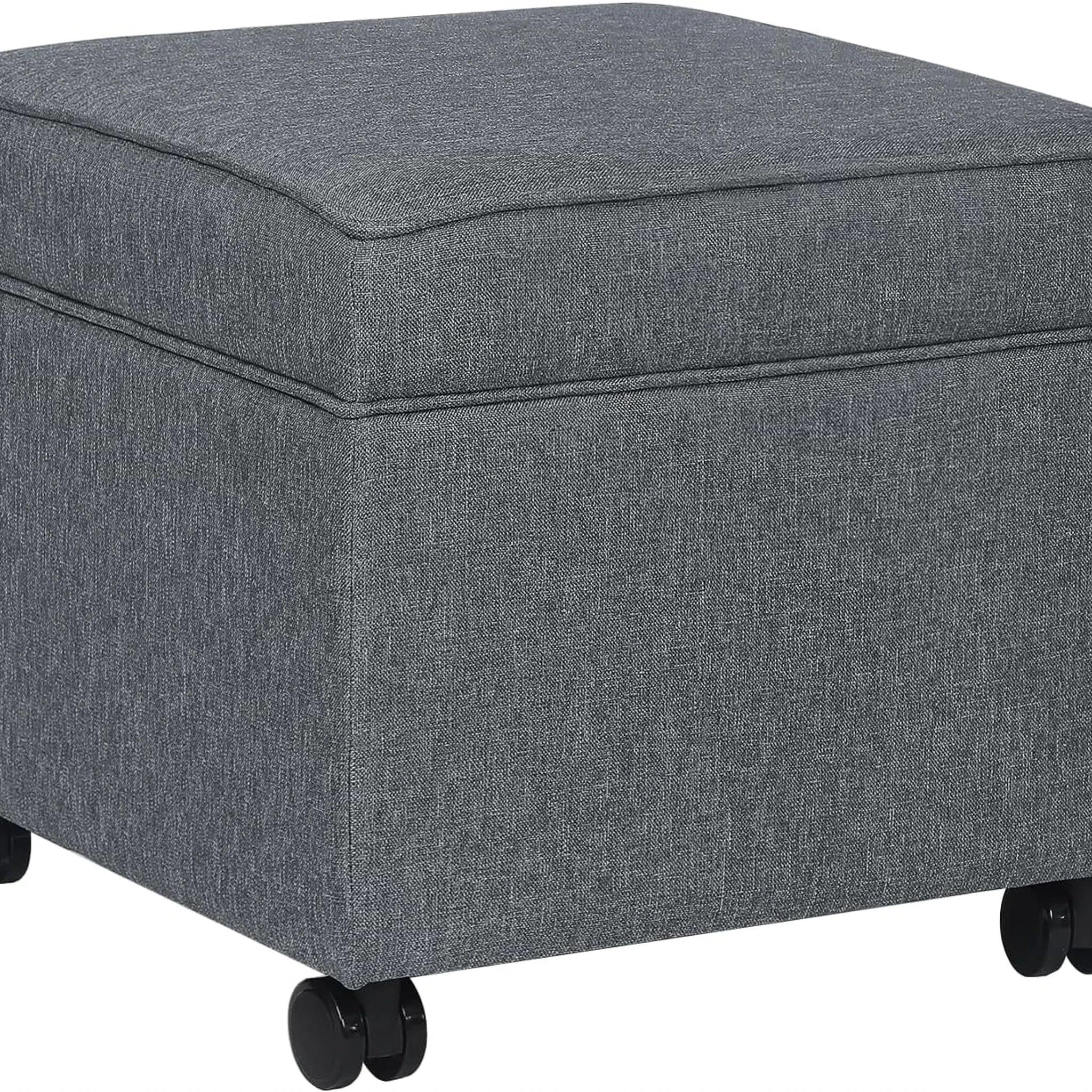 Adeco Grey Fabric Square Storage Ottoman – styled home scene
