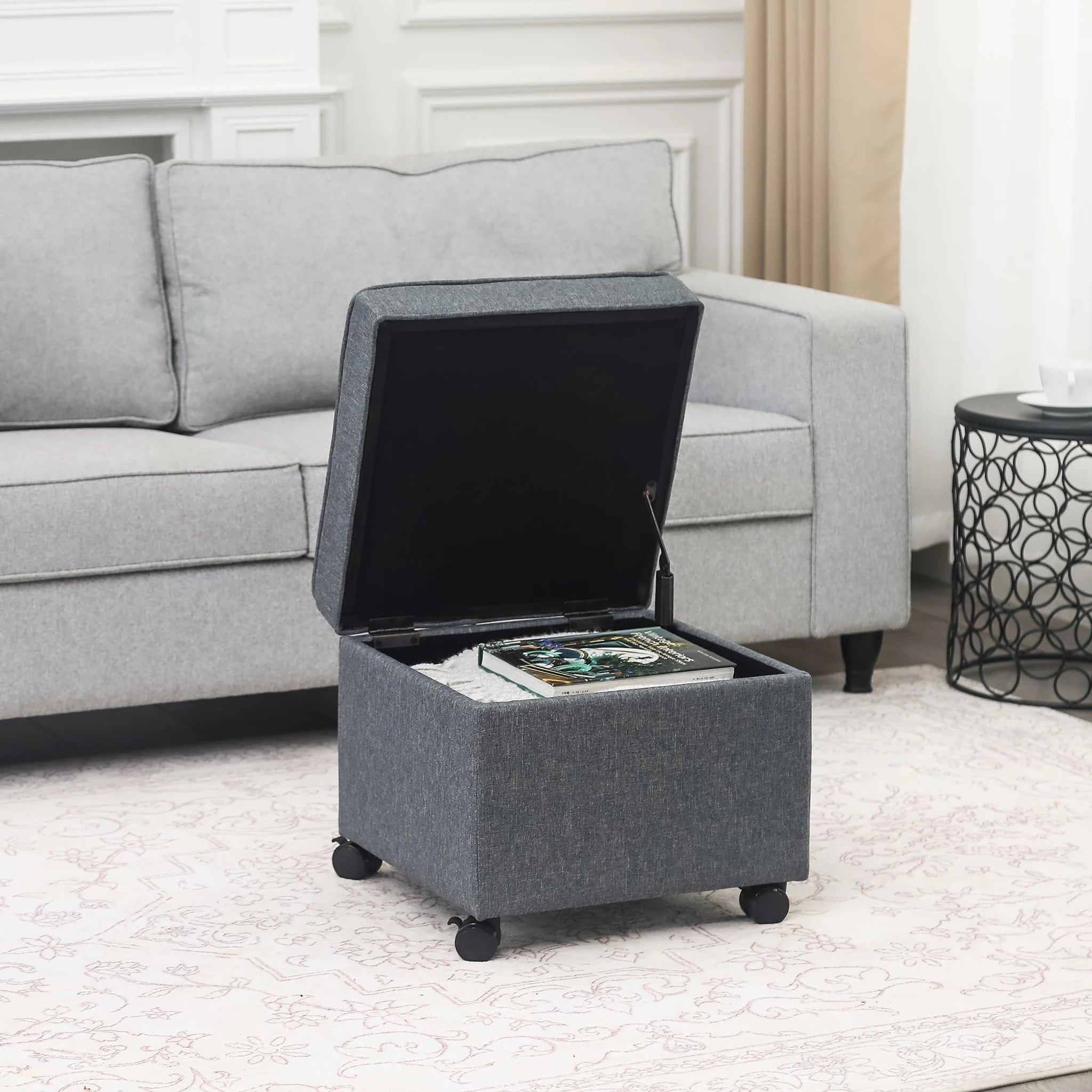 Adeco Grey Fabric Square Storage Ottoman – dimensions chart