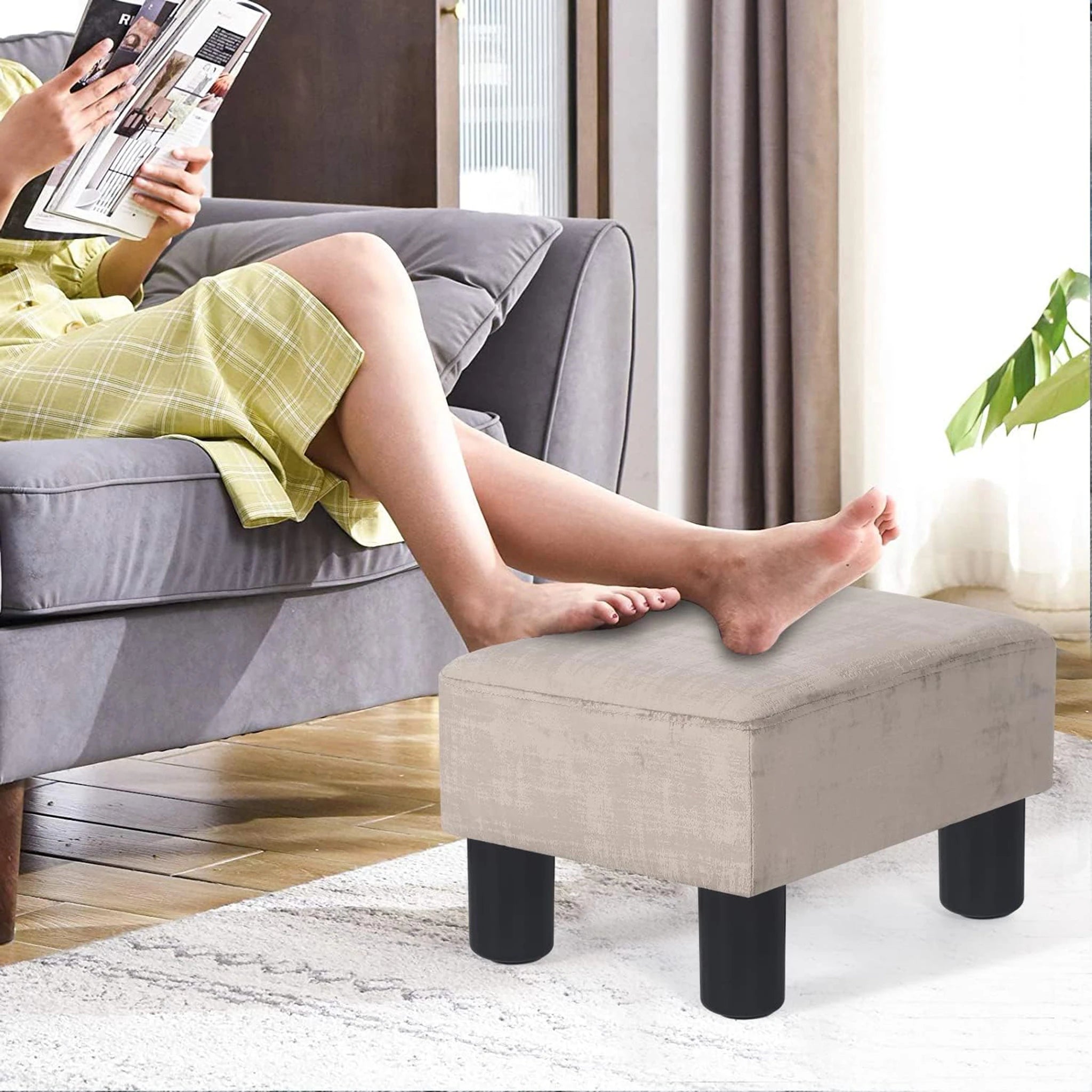 Adeco Grey Faux Leather Storage Ottoman – lifestyle room view
