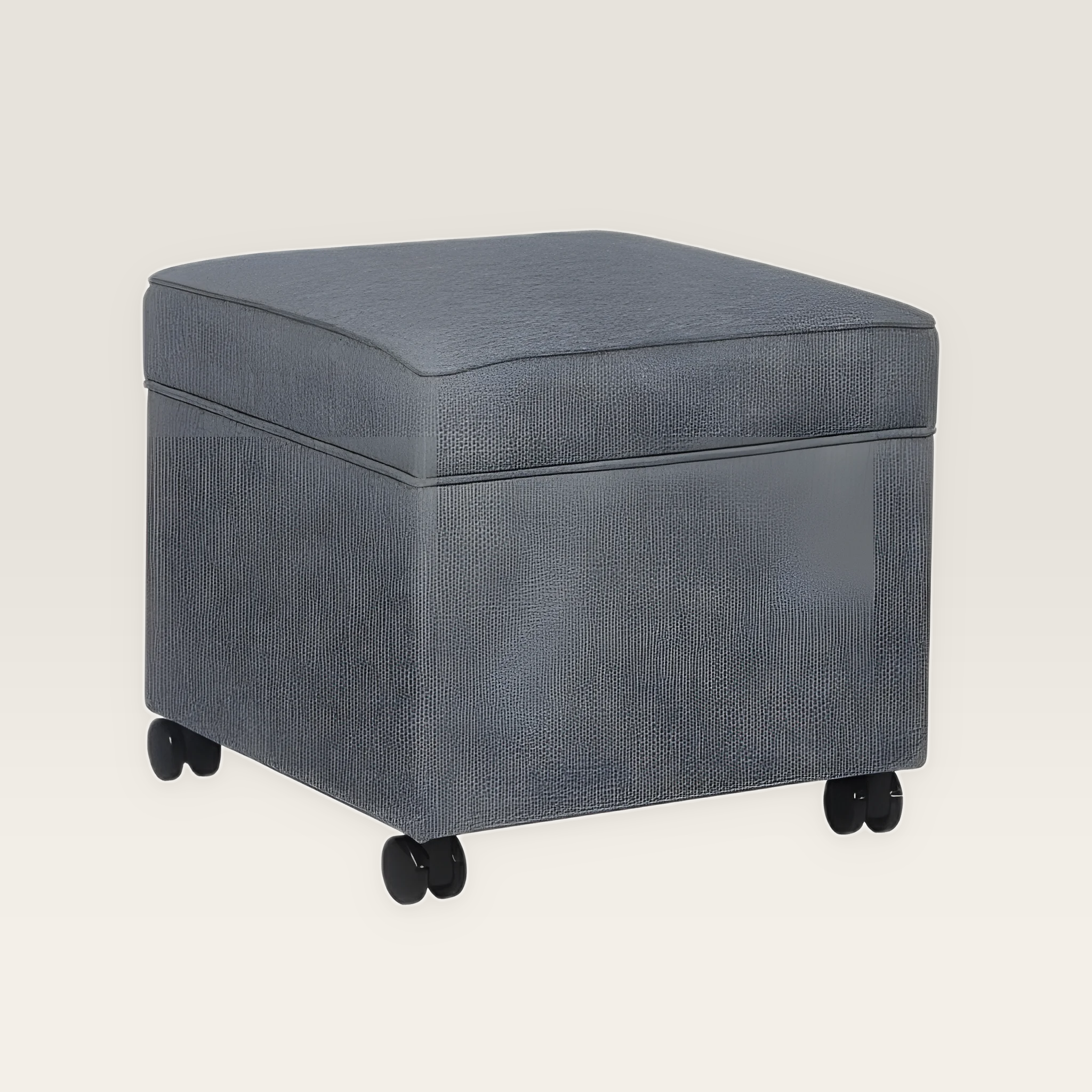 Adeco 17.5 Inch Grey Linen Square Storage Ottoman With Wheels