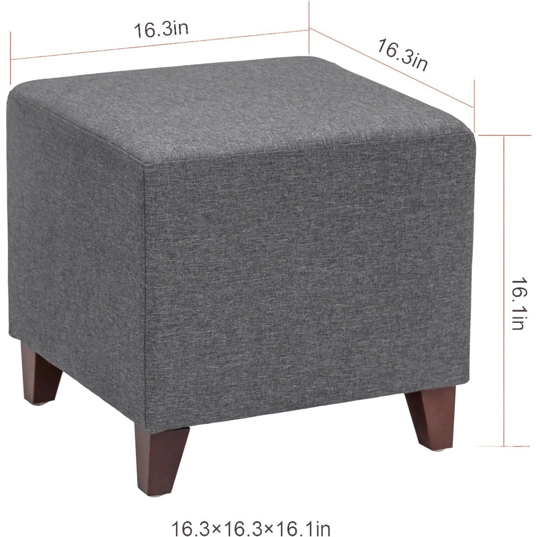 Adeco Grey Linen Square Vanity Stool – dimensions chart