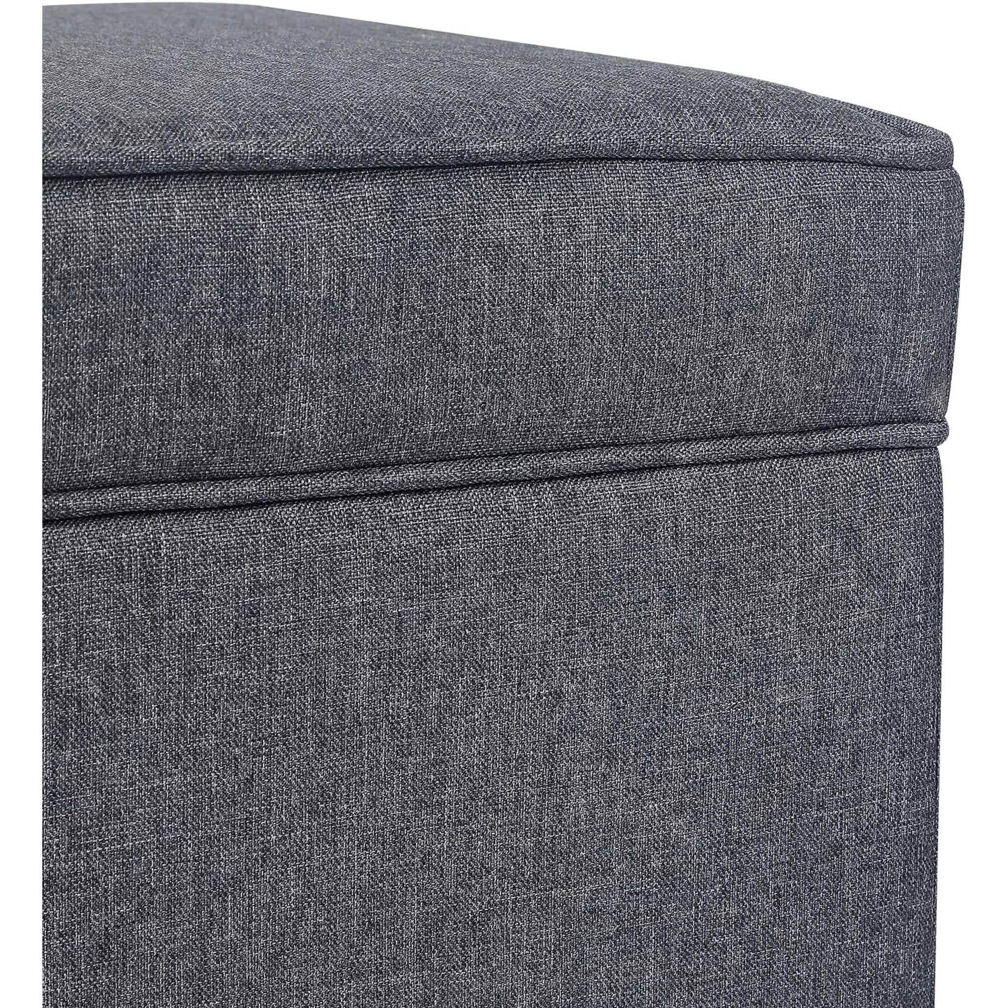 Adeco Grey With Burlywood Legs Fabric Square Storage Ottoman – detail and materials view