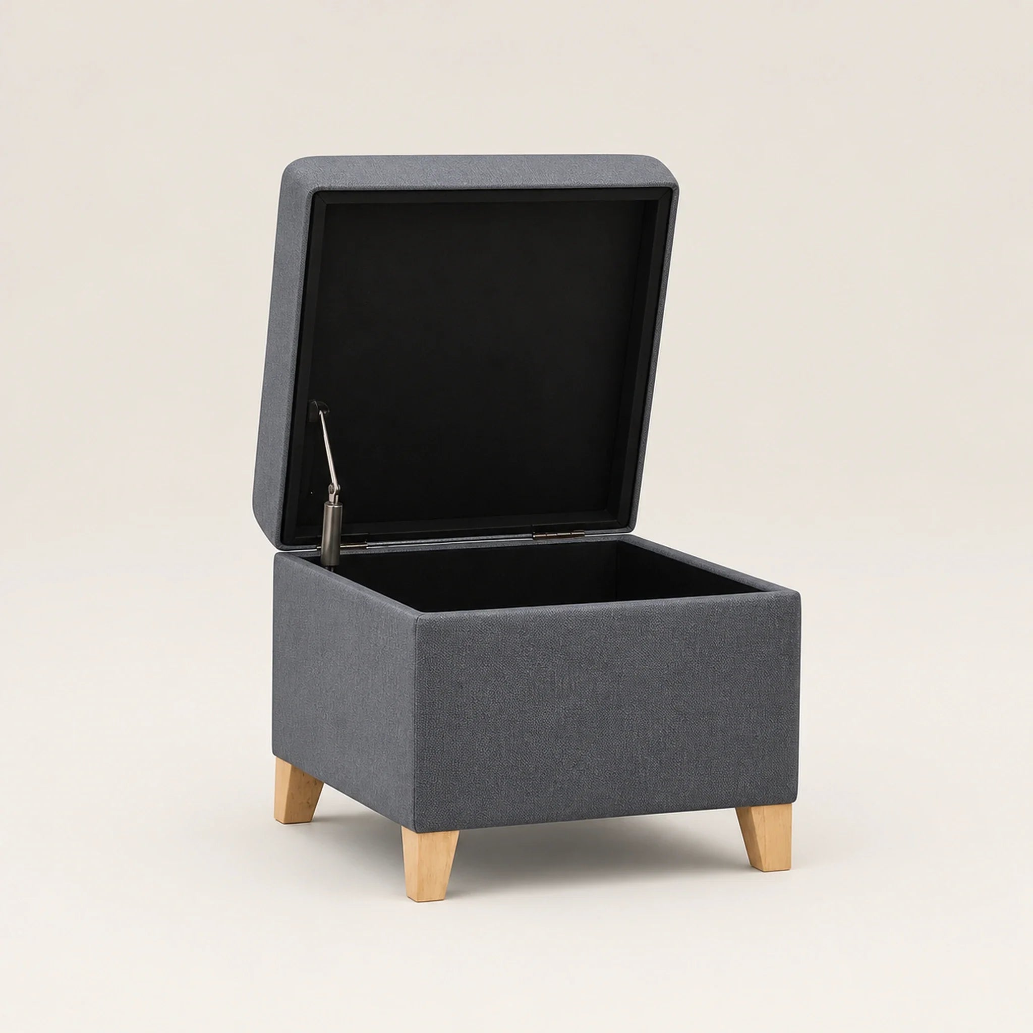 Adeco Grey With Burlywood Legs storage ottoman – warm studio front view#Color_Grey With Burlywood Legs