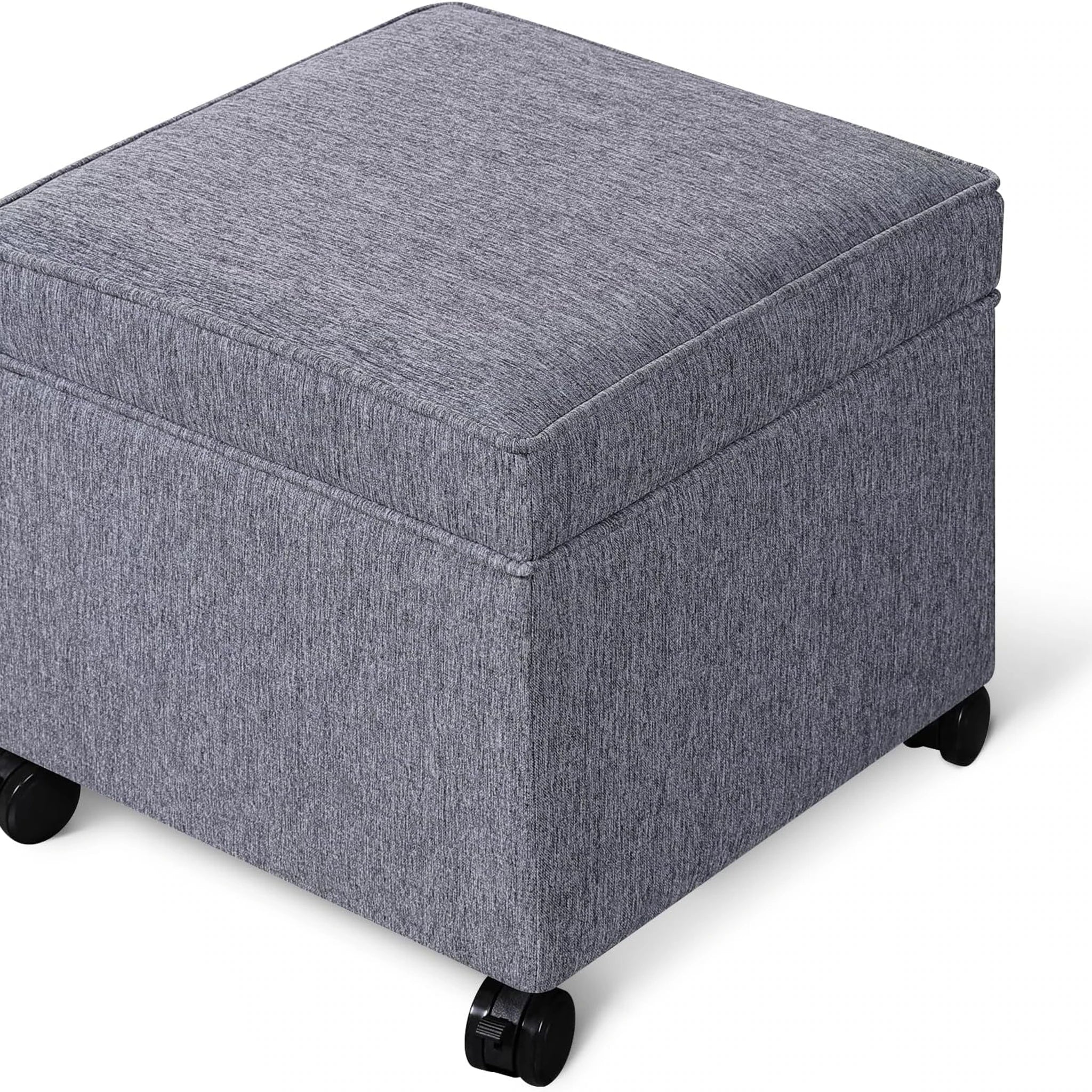 Adeco Grey With Rollers Fabric Square Storage Ottoman – styled home scene