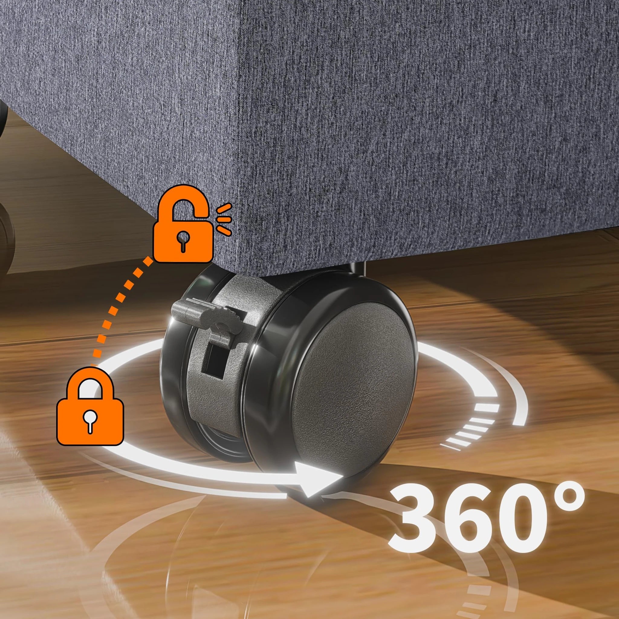Adeco Grey With Rollers Fabric Square Storage Ottoman – detail and materials view
