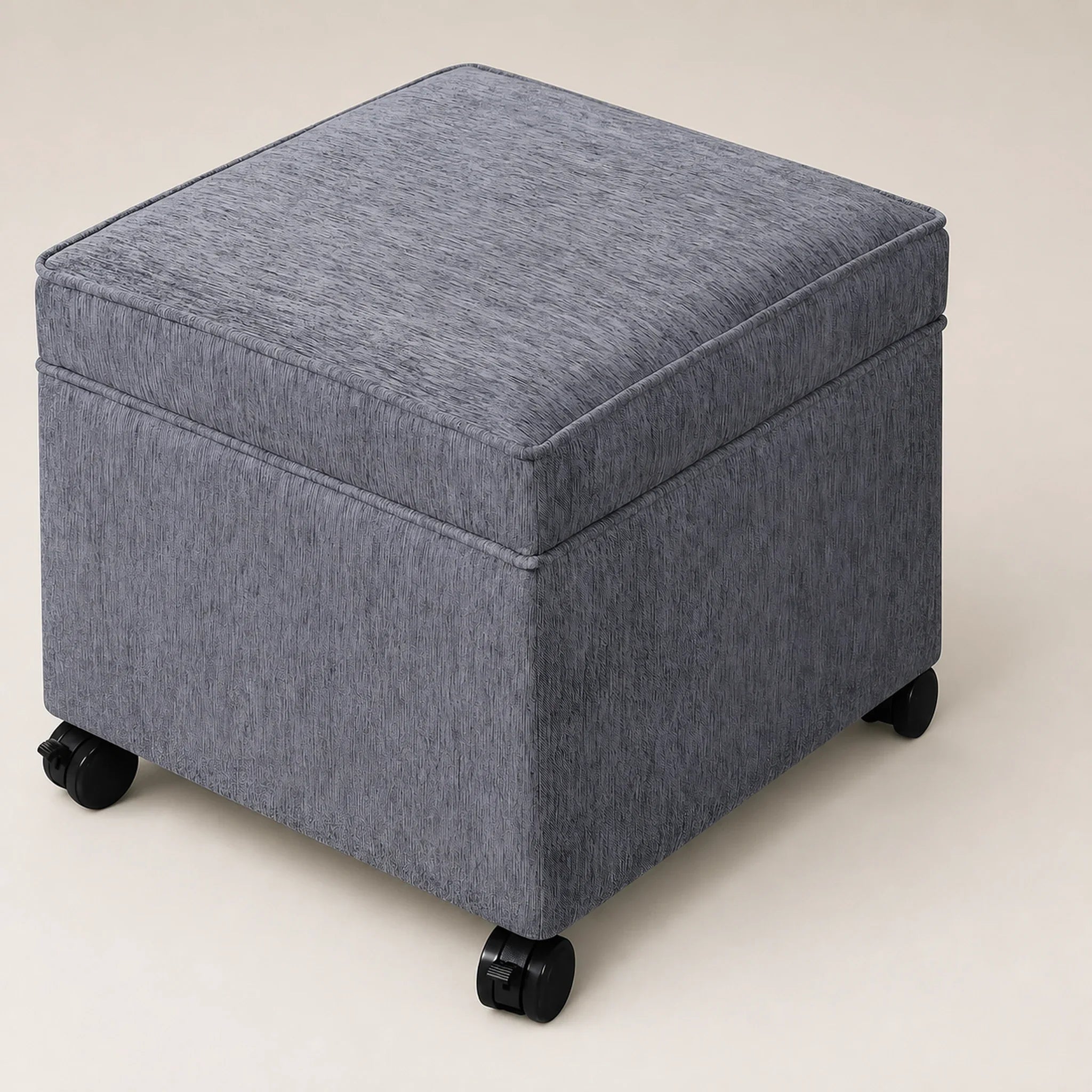 Adeco Grey With Rollers storage ottoman – warm studio front view#Color_Grey With Rollers