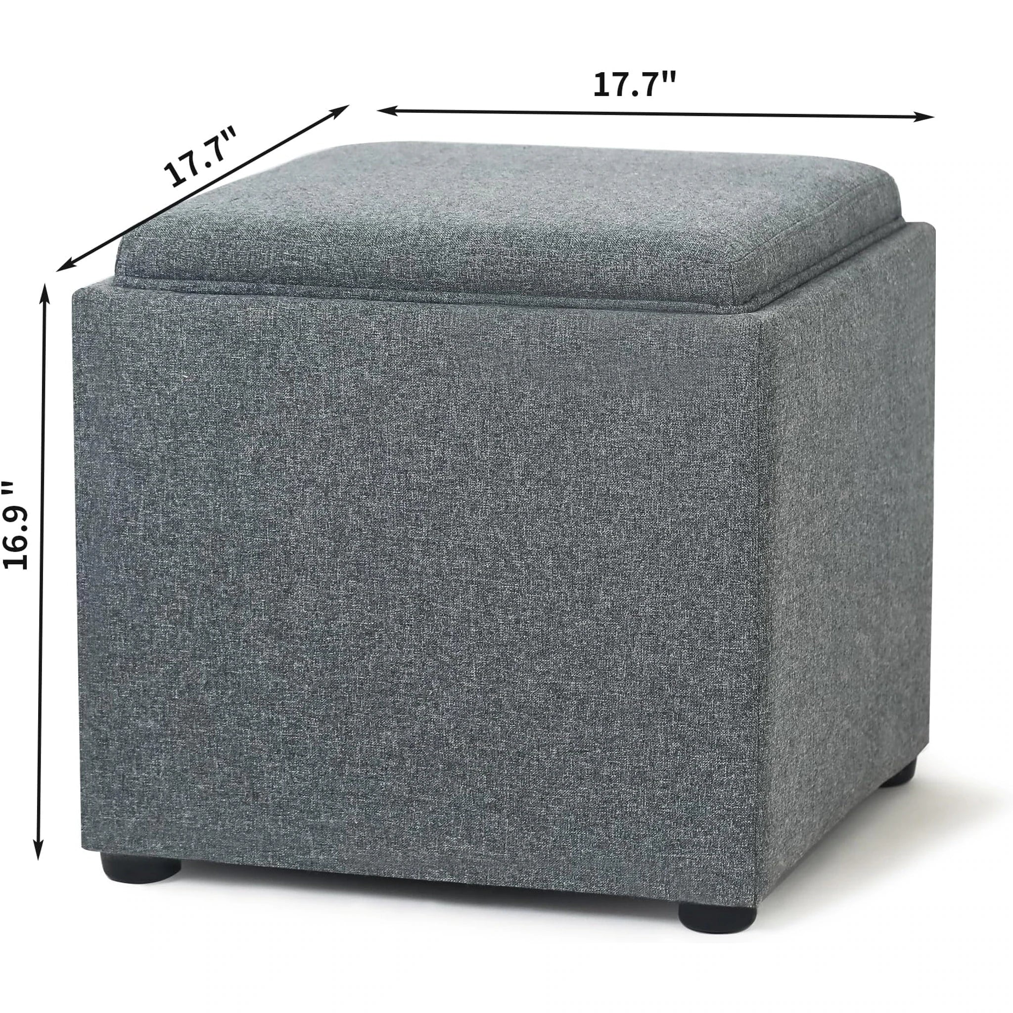 Adeco Grey With Tray Tray-Top Linen Storage Ottoman – dimensions chart