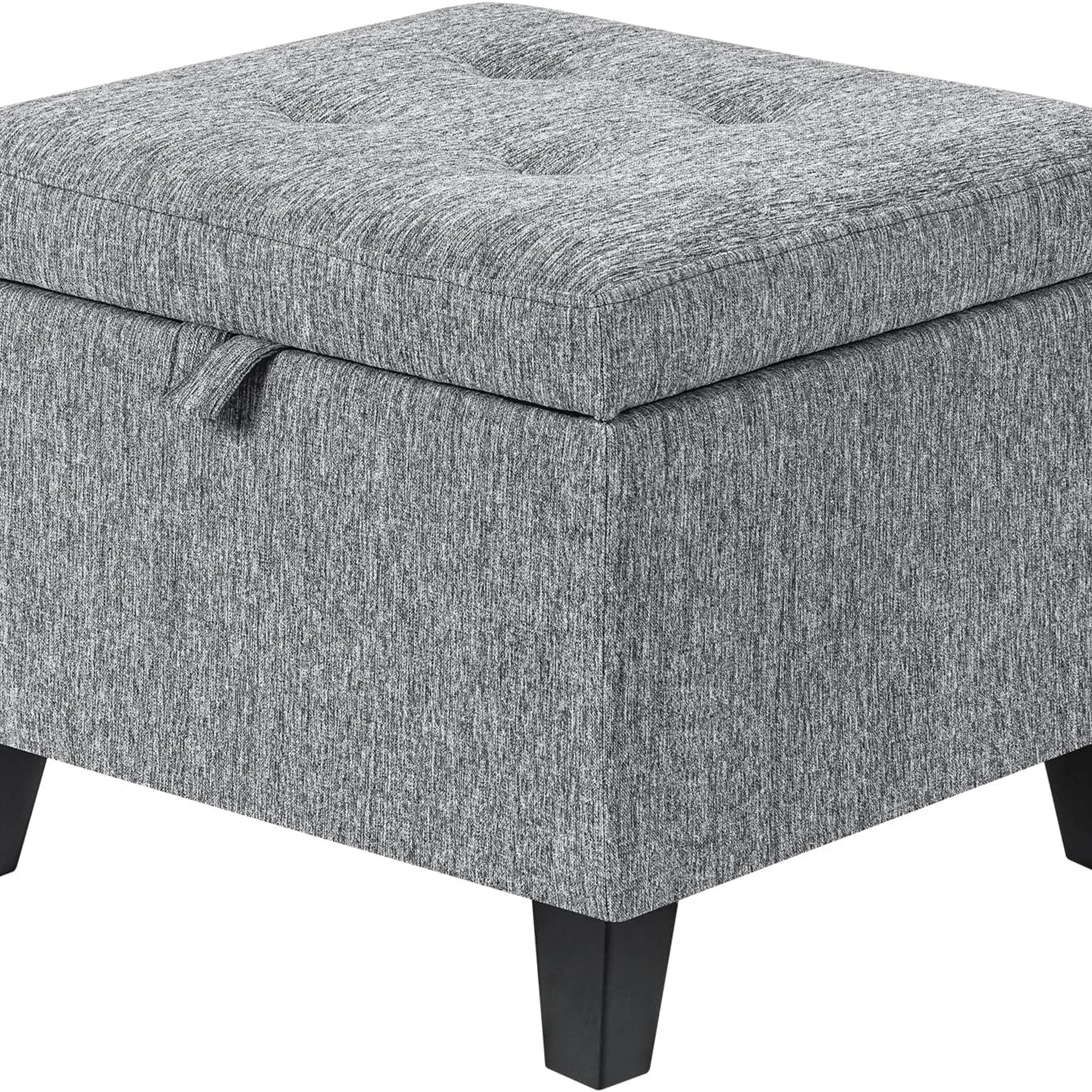 Adeco Grey With Wood Legs Fabric Storage Ottoman – styled home scene