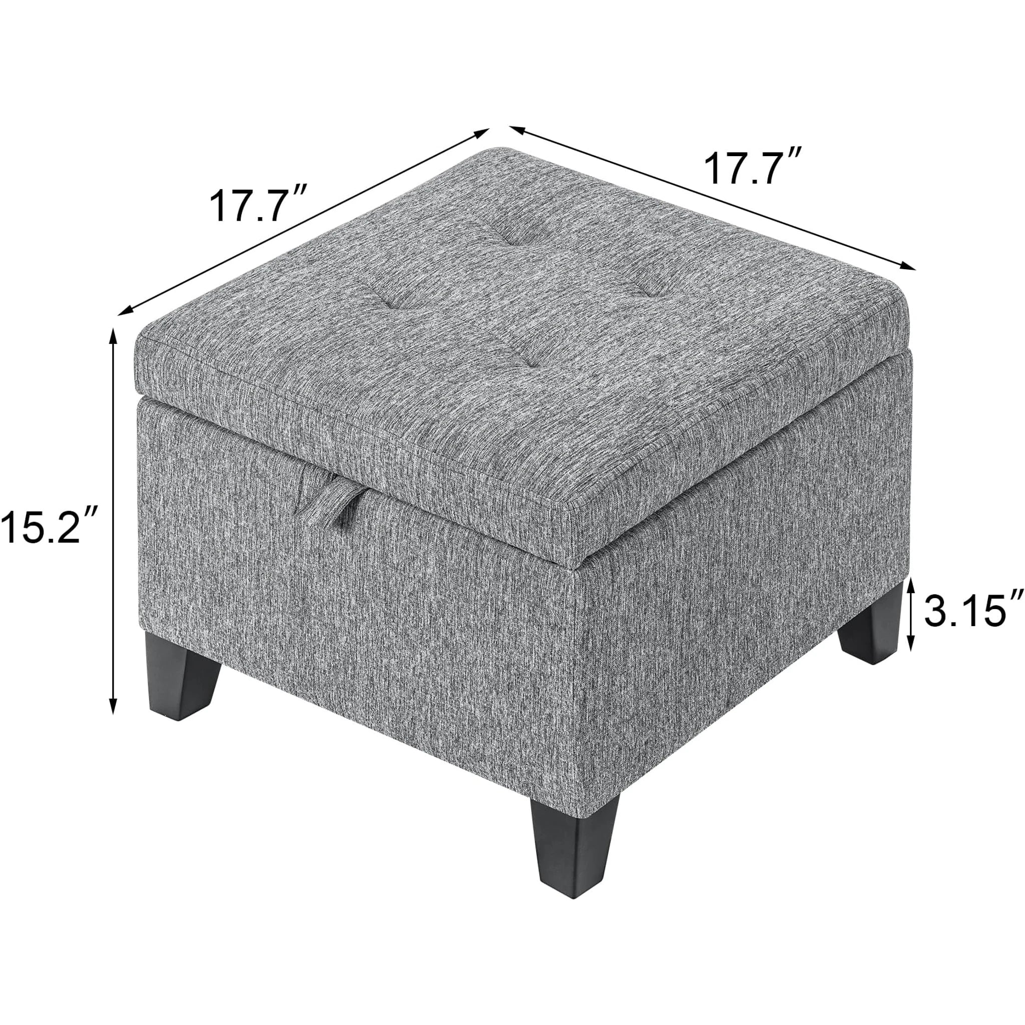 Adeco Grey With Wood Legs Fabric Storage Ottoman – dimensions chart