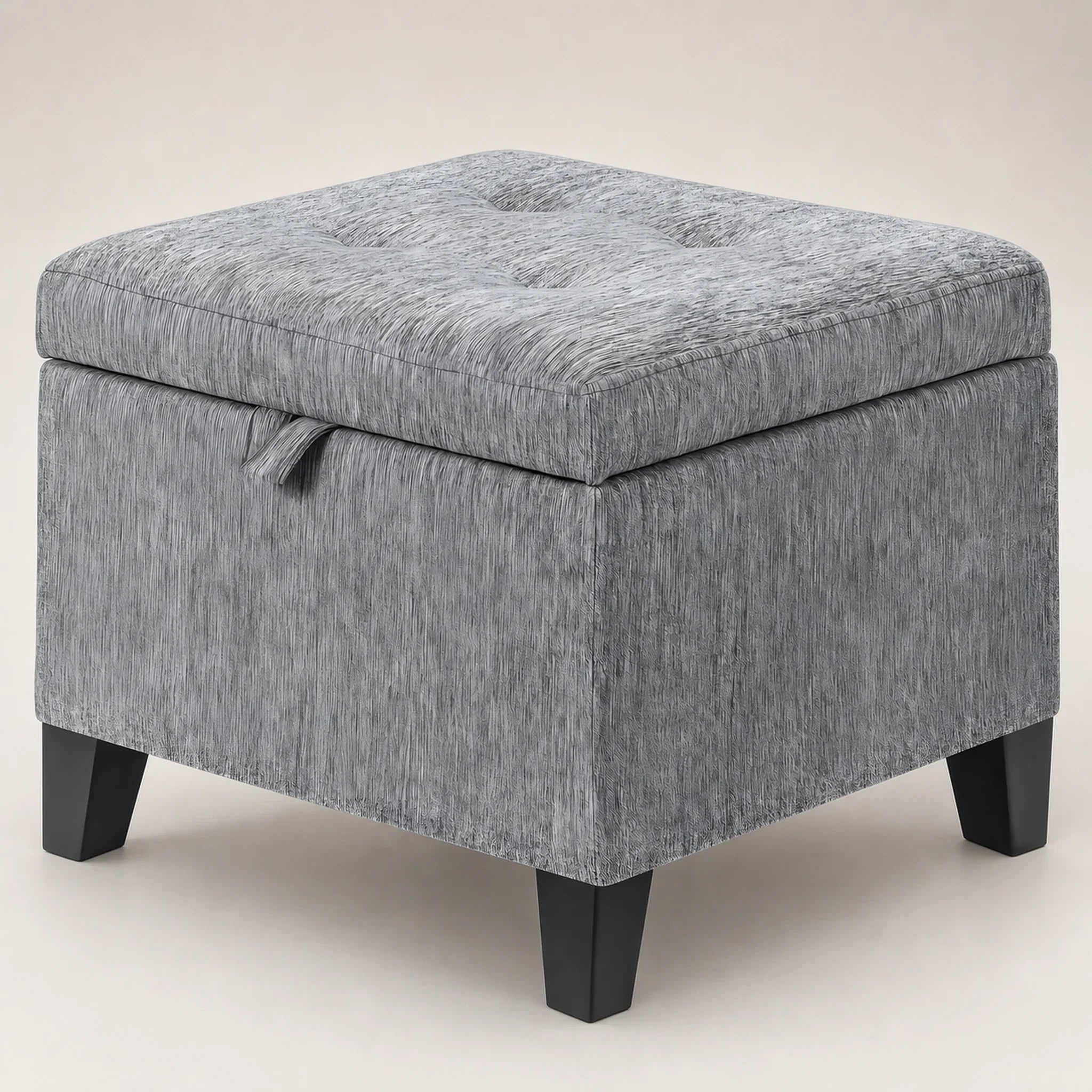 Adeco Grey With Wood Legs storage ottoman – warm studio front view#Color_Grey With Wood Legs