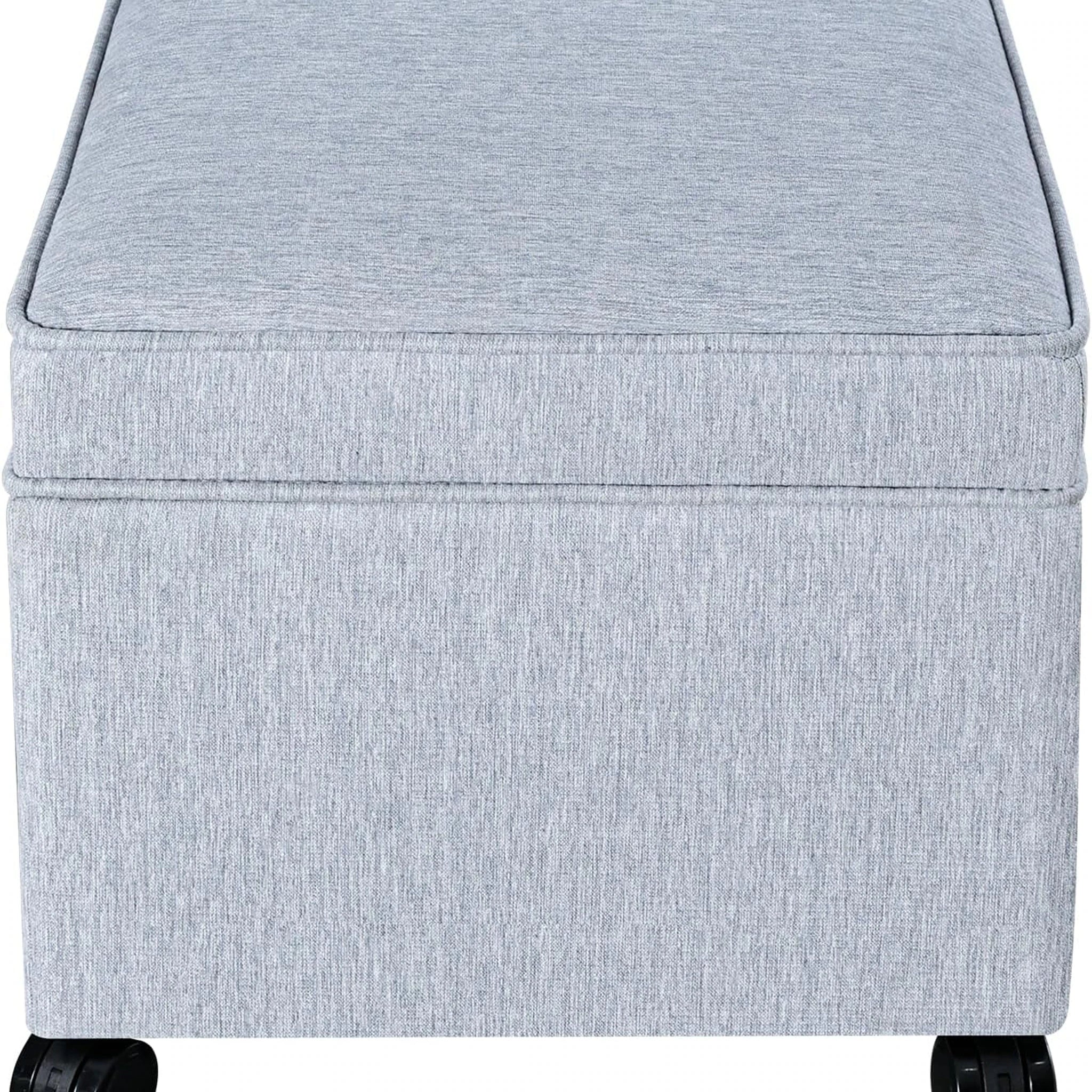 Adeco Ice Blue With Rollers Fabric Square Storage Ottoman – styled home scene