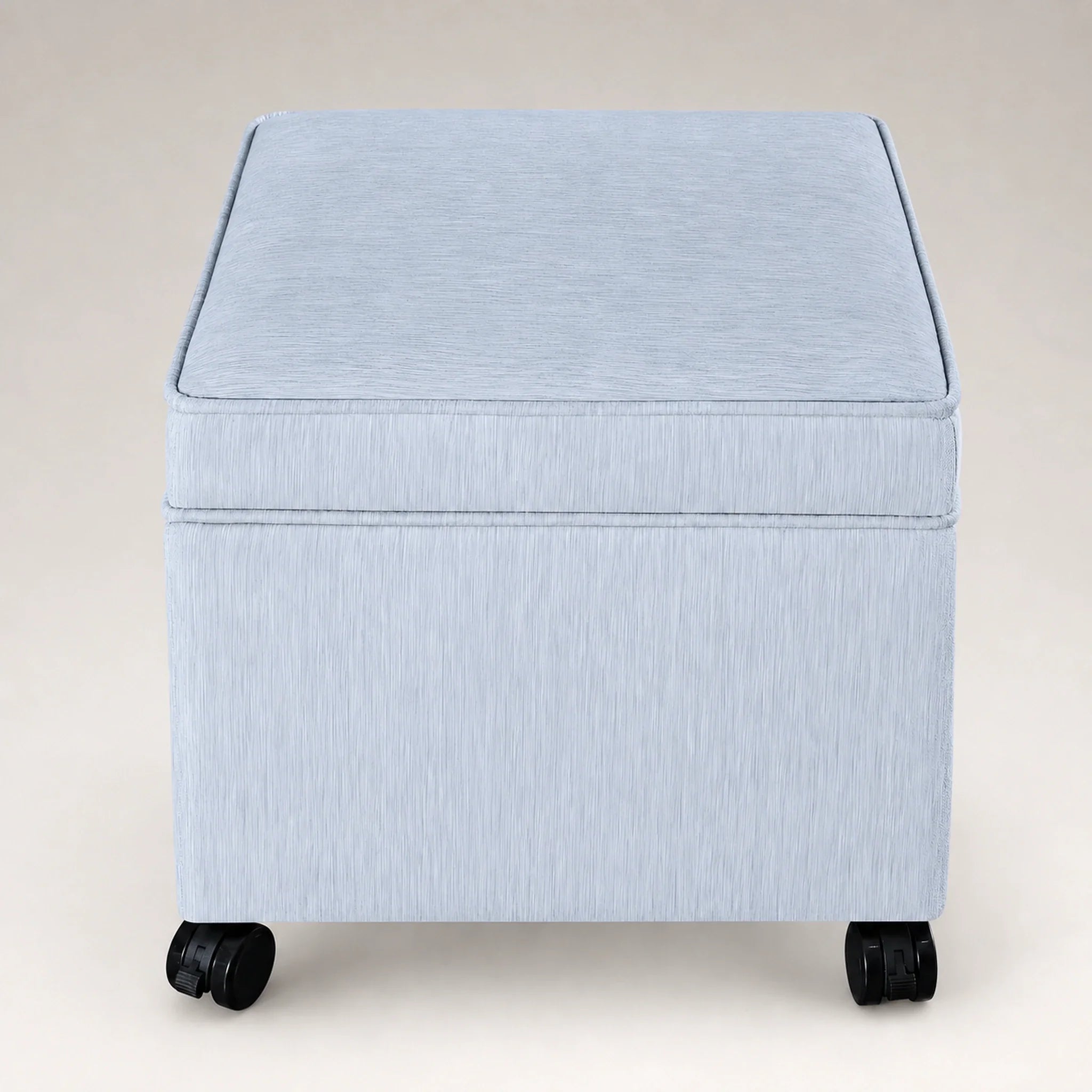 Adeco Ice Blue With Rollers storage ottoman – warm studio front view#Color_Ice Blue With Rollers