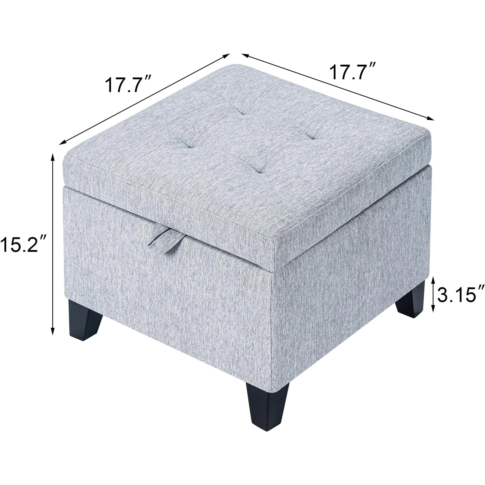 Adeco Ice Grey Fabric Storage Ottoman – dimensions chart