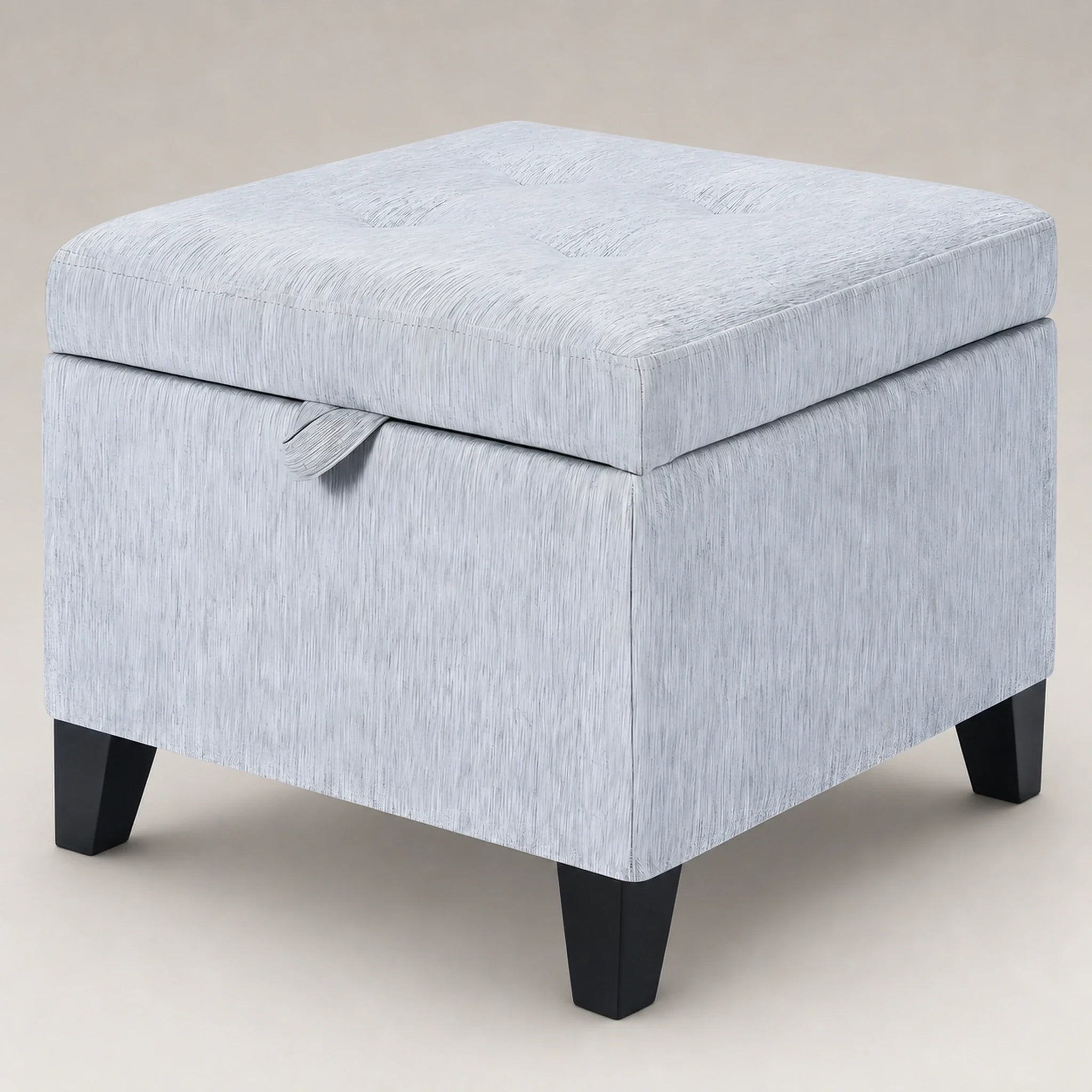 Adeco Ice Grey storage ottoman – warm studio front view#Color_Ice Grey