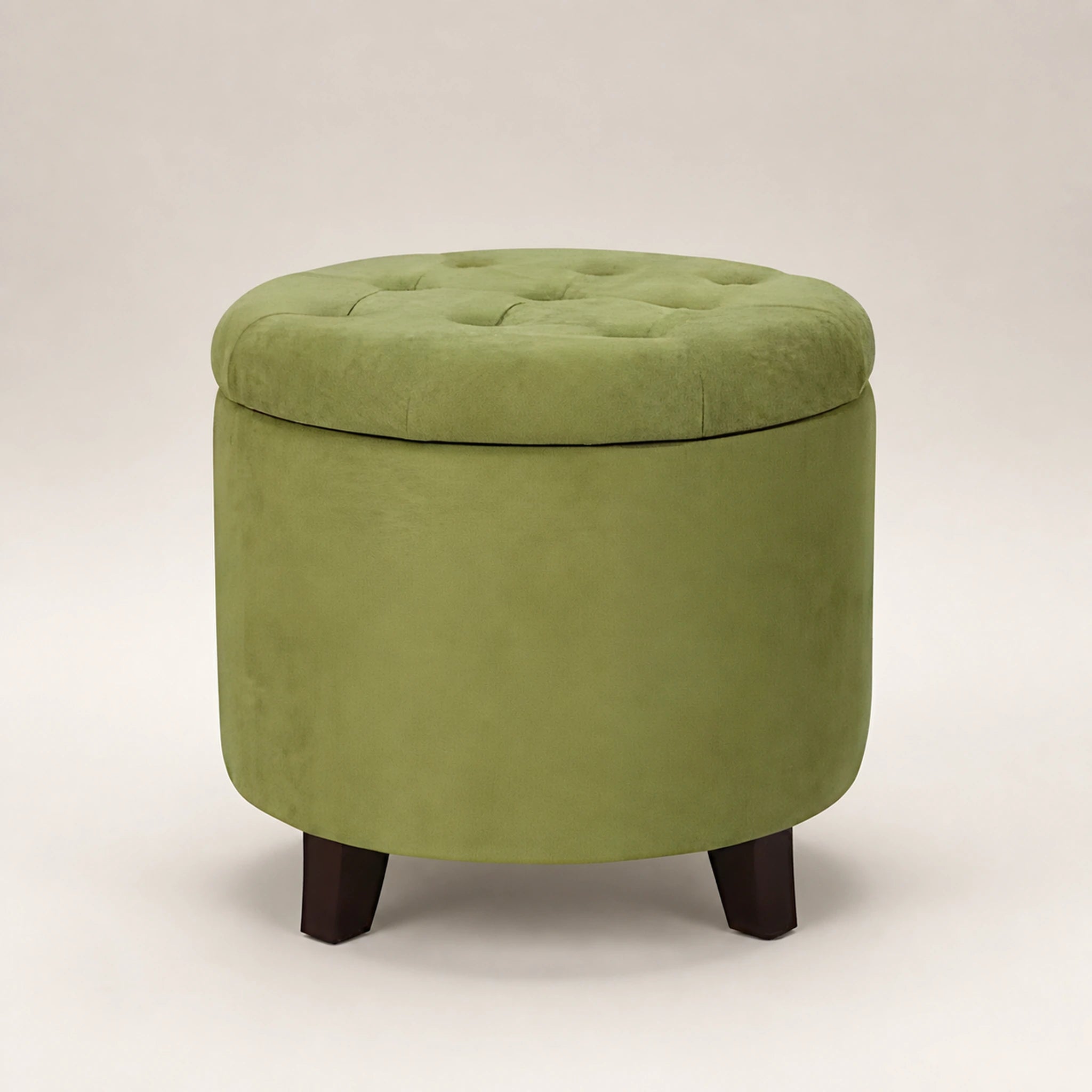 Beringia Kiwi fabric 19.5-inch storage ottoman – warm studio front view