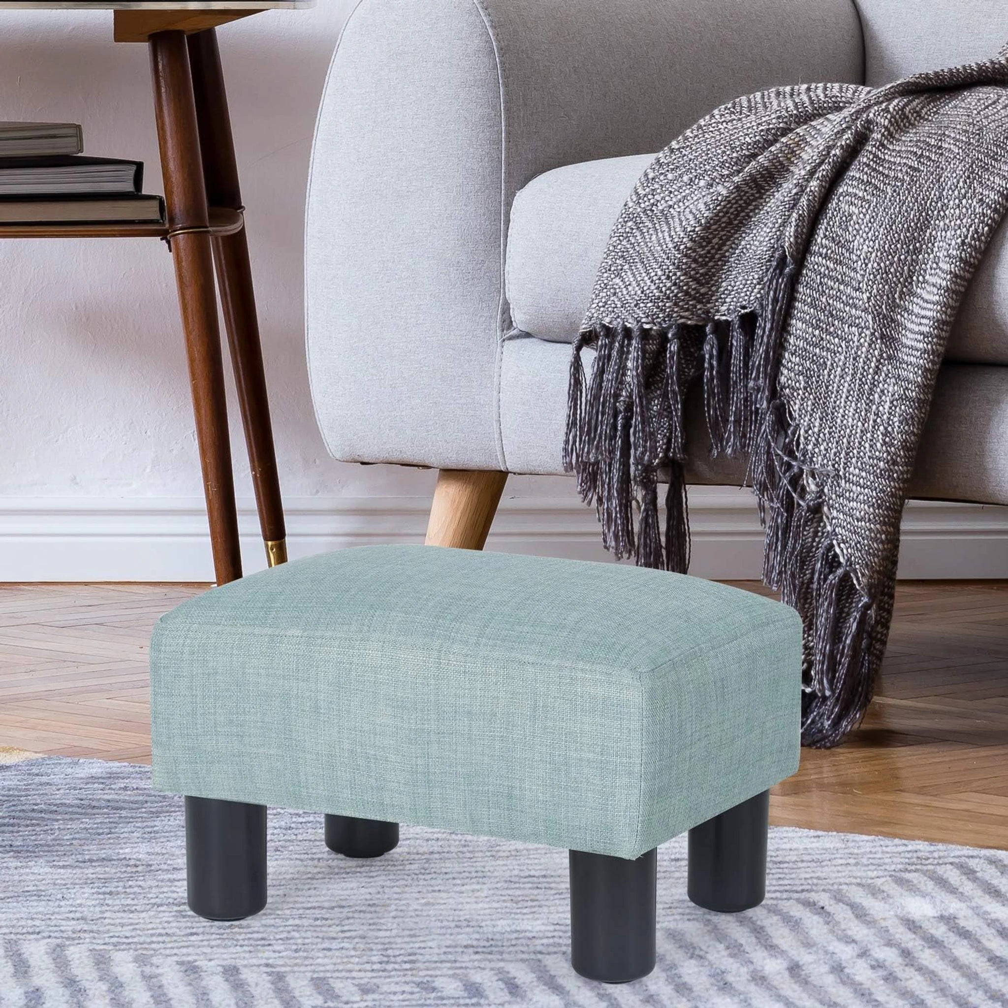 Adeco Light Blue Faux Leather Storage Ottoman – detail and materials view