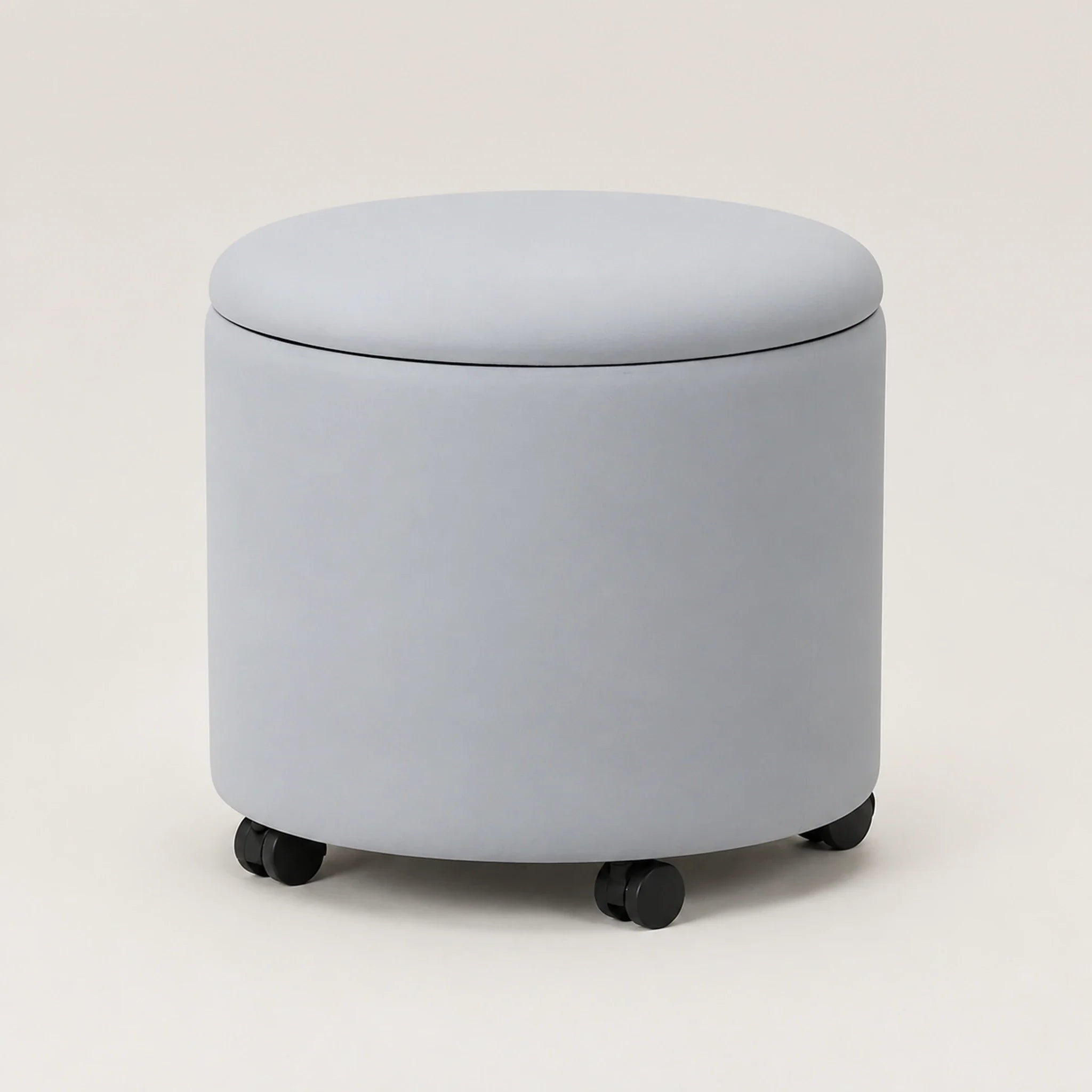 Adeco Light Gray With Wheels storage ottoman – warm studio front view