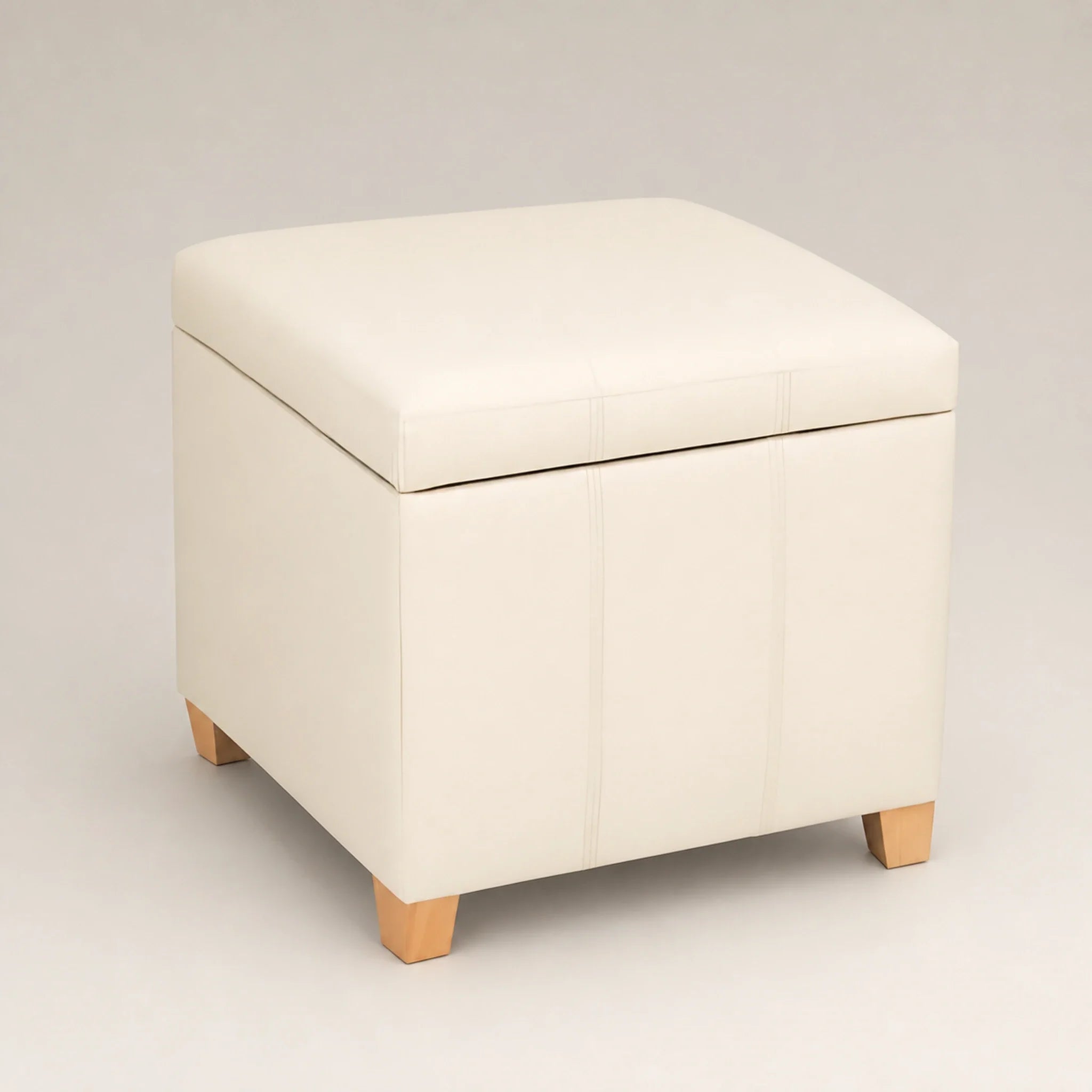 Adeco Light Yellow Ivory storage ottoman – warm studio front view