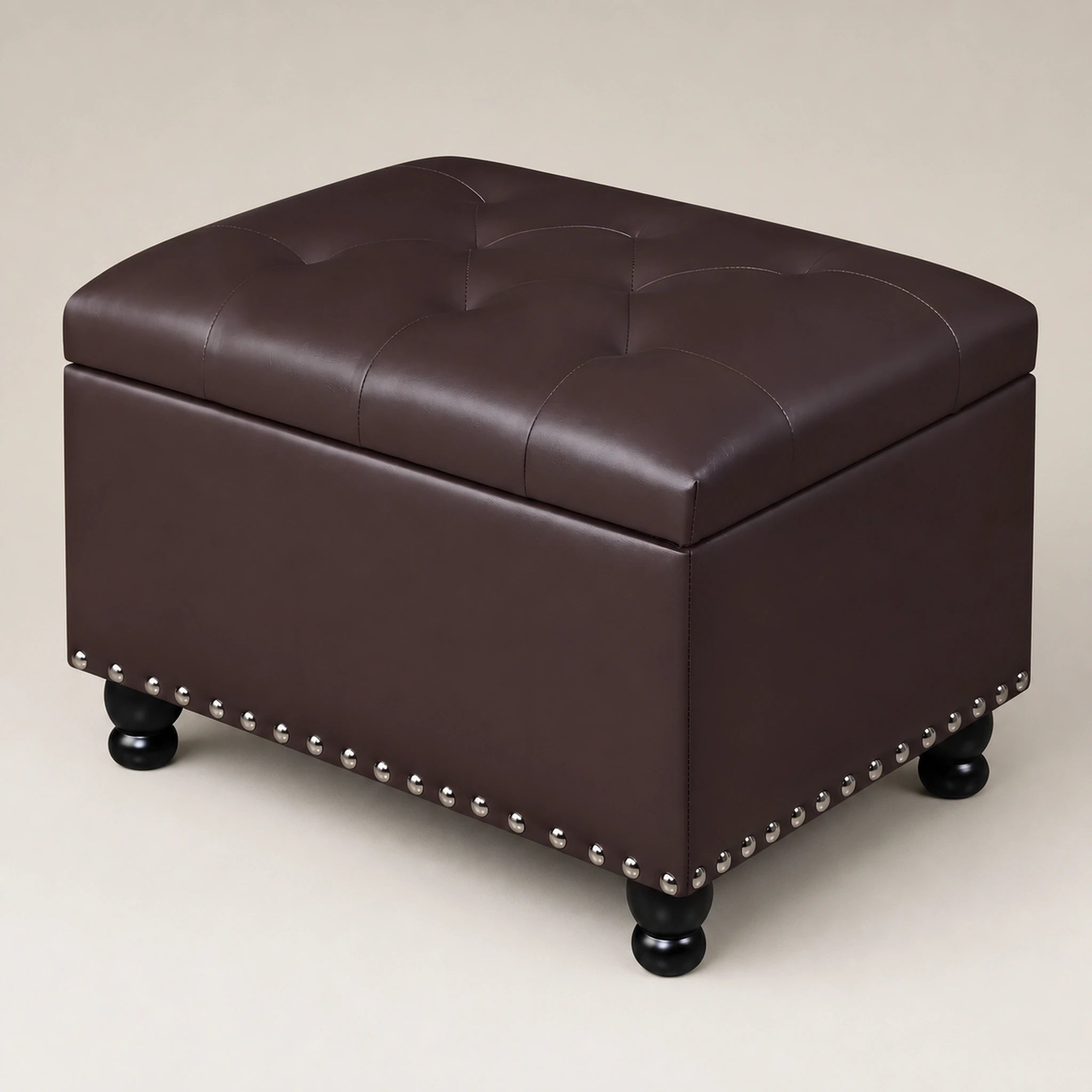 Beringia Matte Dark Brown - faux leather 17.5-inch storage ottoman – warm studio front view