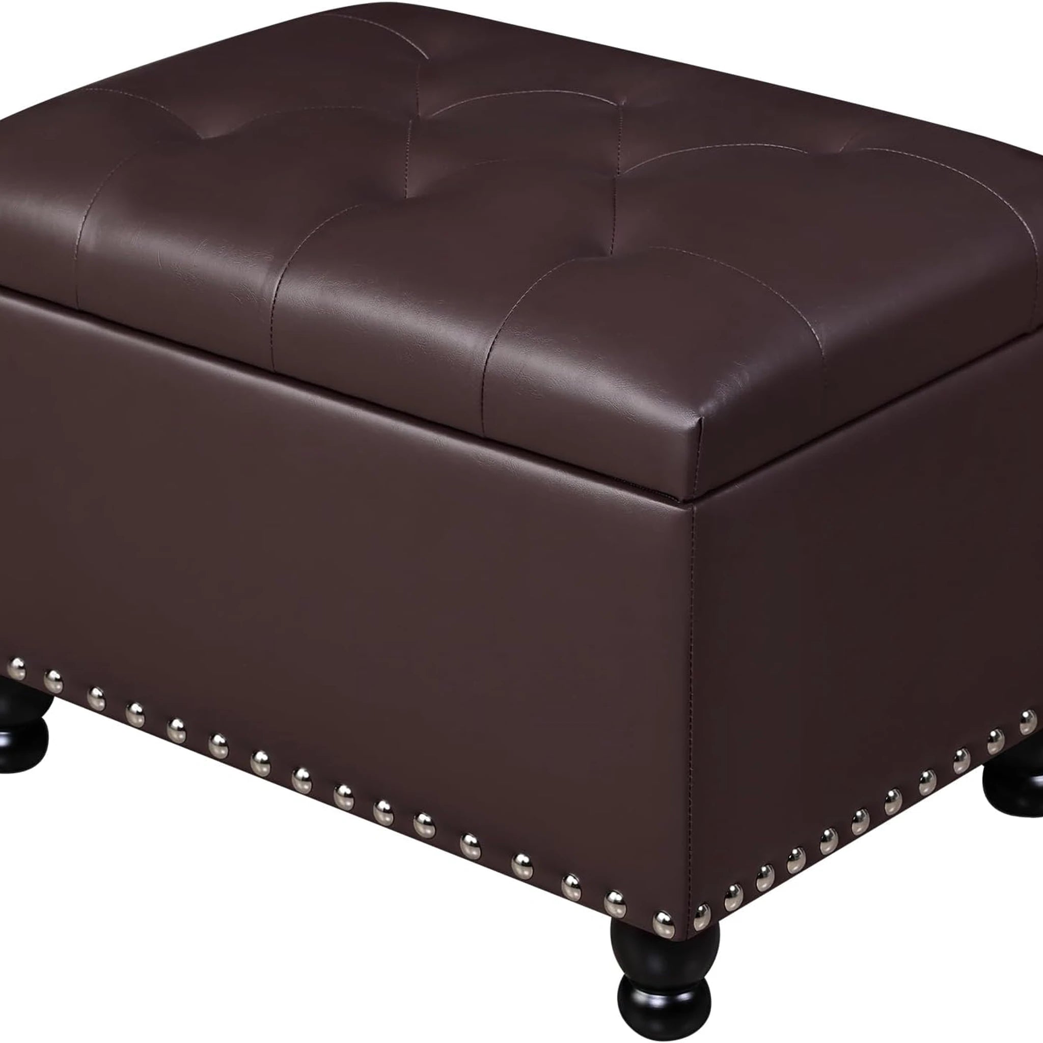 Adeco Matte Dark Brown Faux Leather Storage Ottoman – styled home scene