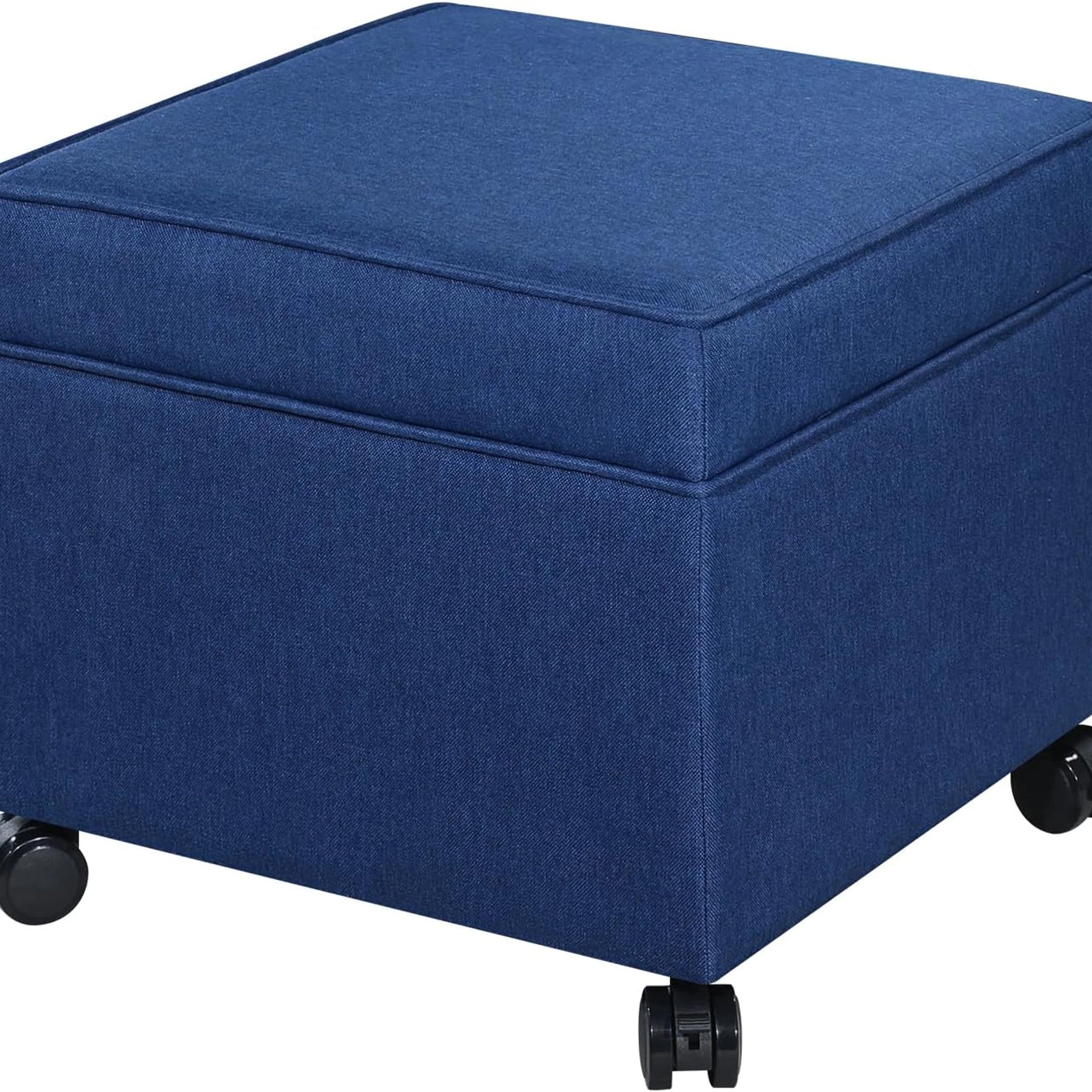 Adeco Navy Blue Fabric Square Storage Ottoman – styled home scene