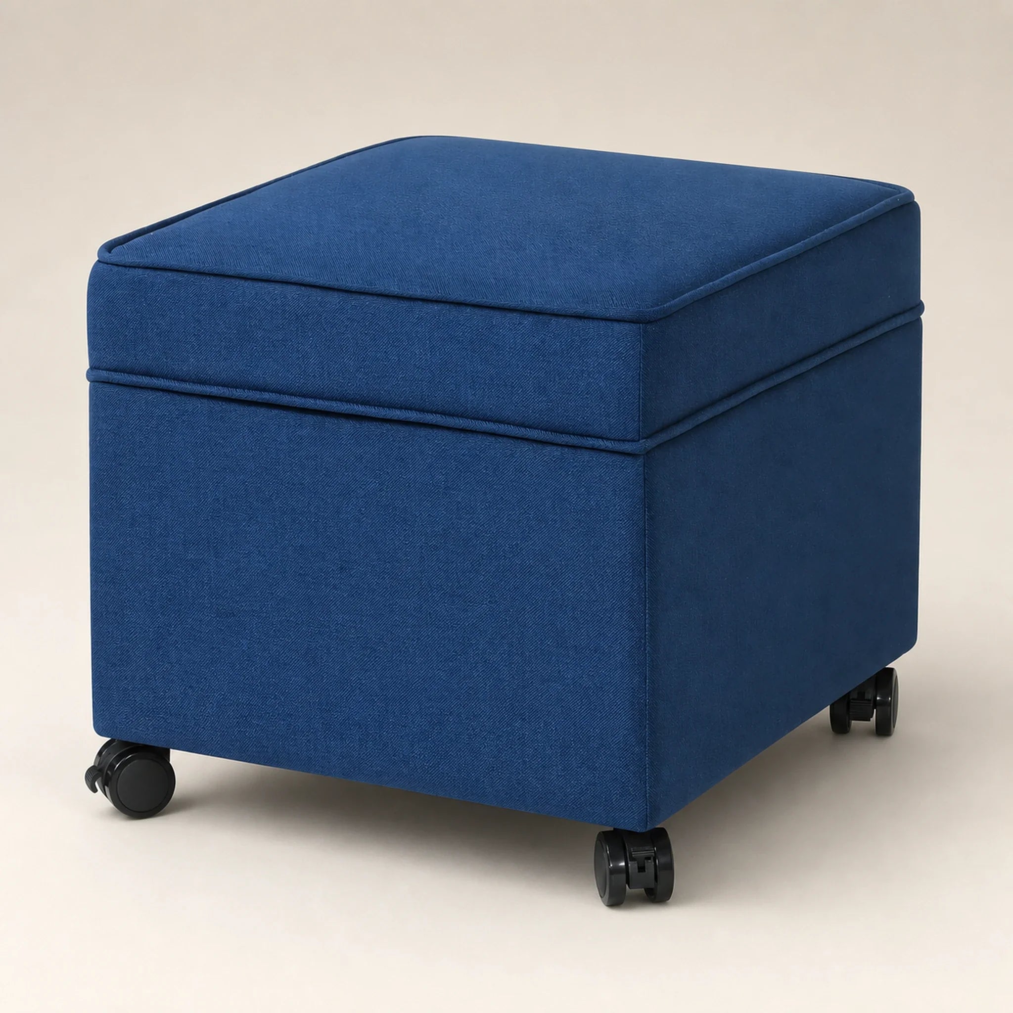 Adeco Navy Blue storage ottoman – warm studio front view#Color_Navy Blue