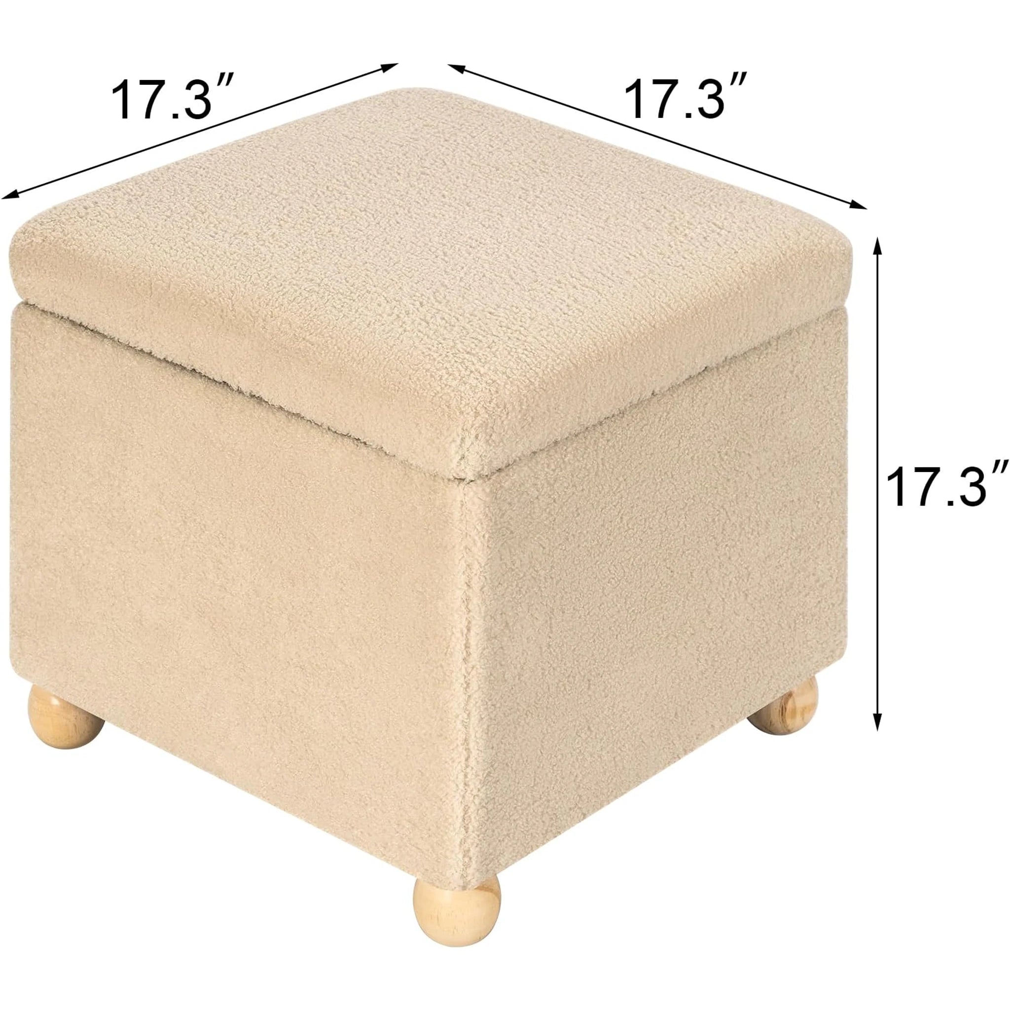 Adeco Oatmeal Fabric Square Storage Ottoman – dimensions chart