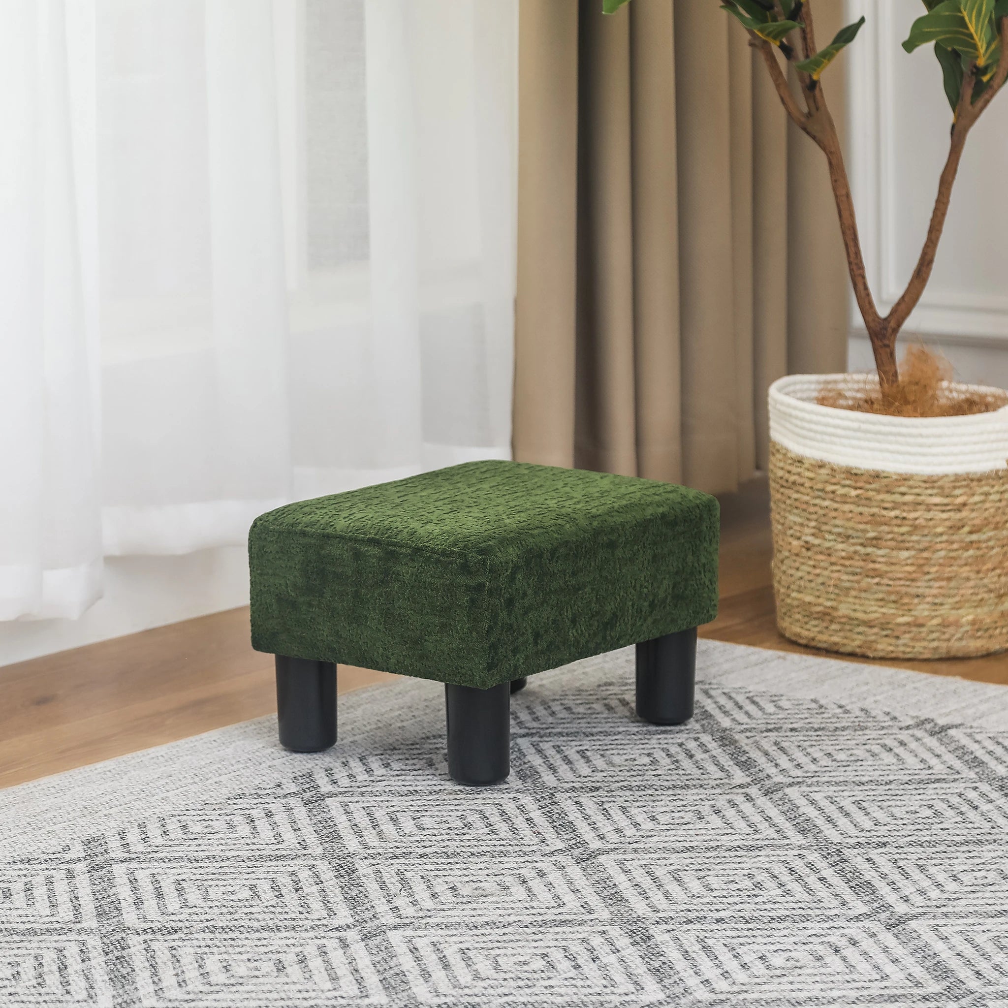 Adeco Olive Green Faux Leather Storage Ottoman – styled home scene
