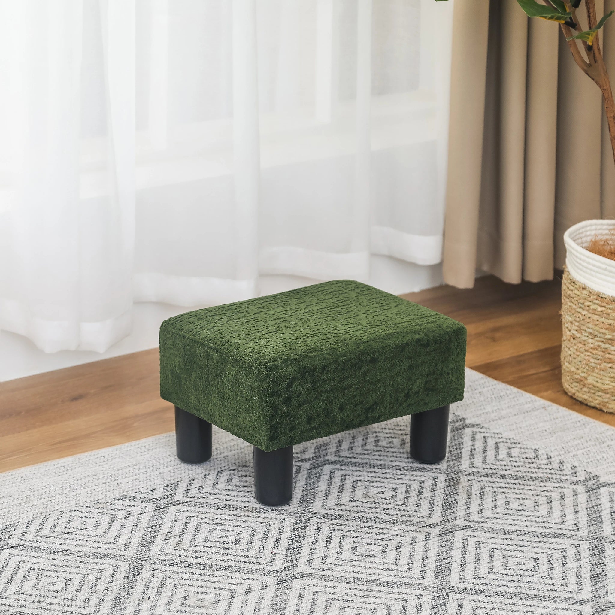 Adeco Olive Green Faux Leather Storage Ottoman – in a living room setting