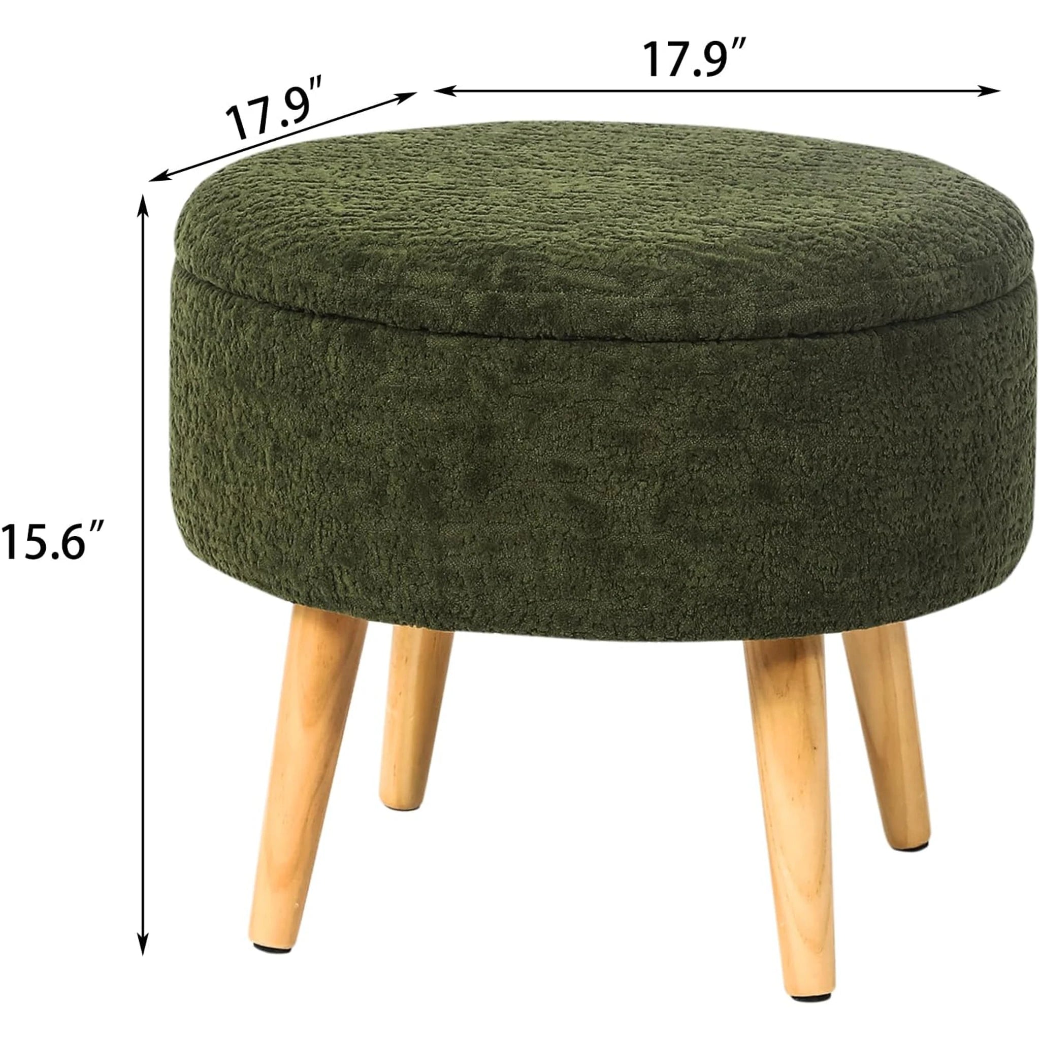 Adeco Olive Green Tray-Top Velvet Round Storage Ottoman – dimensions chart