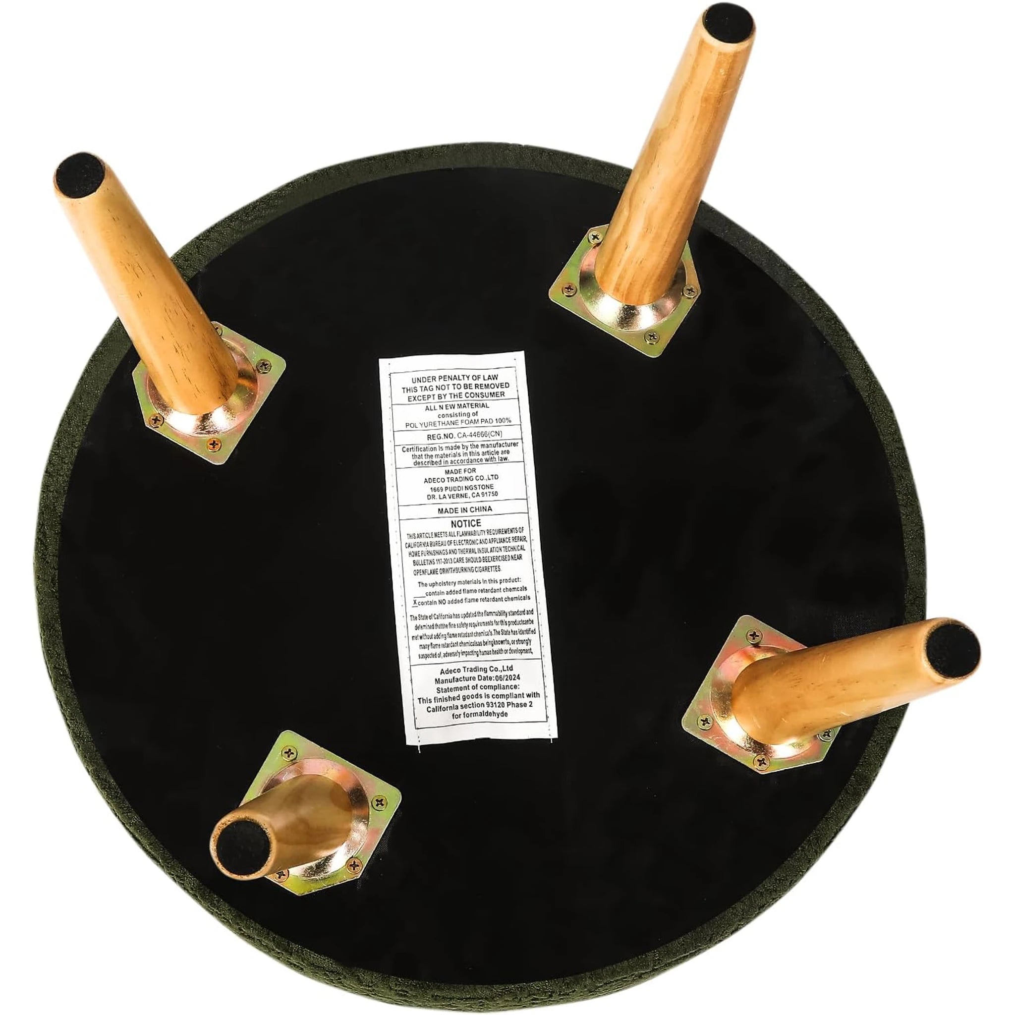 Adeco Olive Green Tray-Top Velvet Round Storage Ottoman – detail and materials view